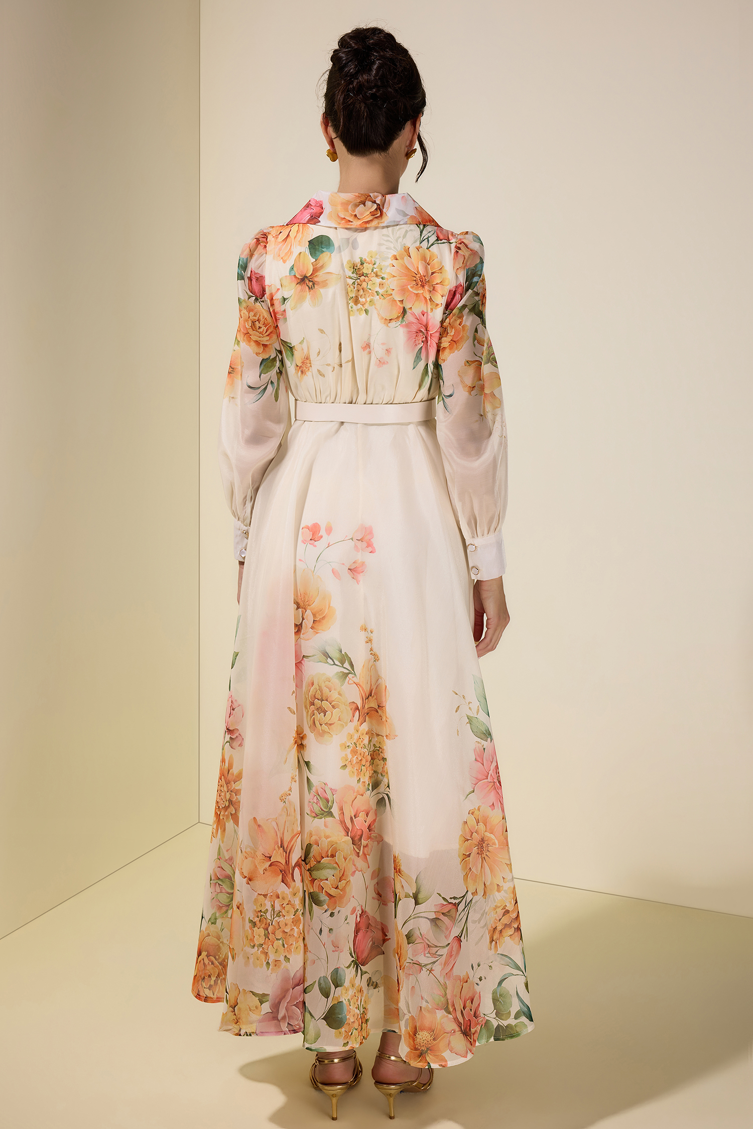 Floral Tailored Collar Maxi Dress With Belt