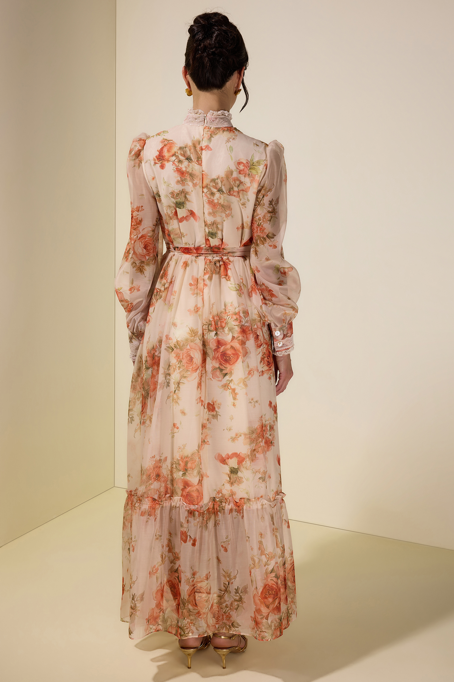 Floral Lace Frill Maxi Dress With Belt