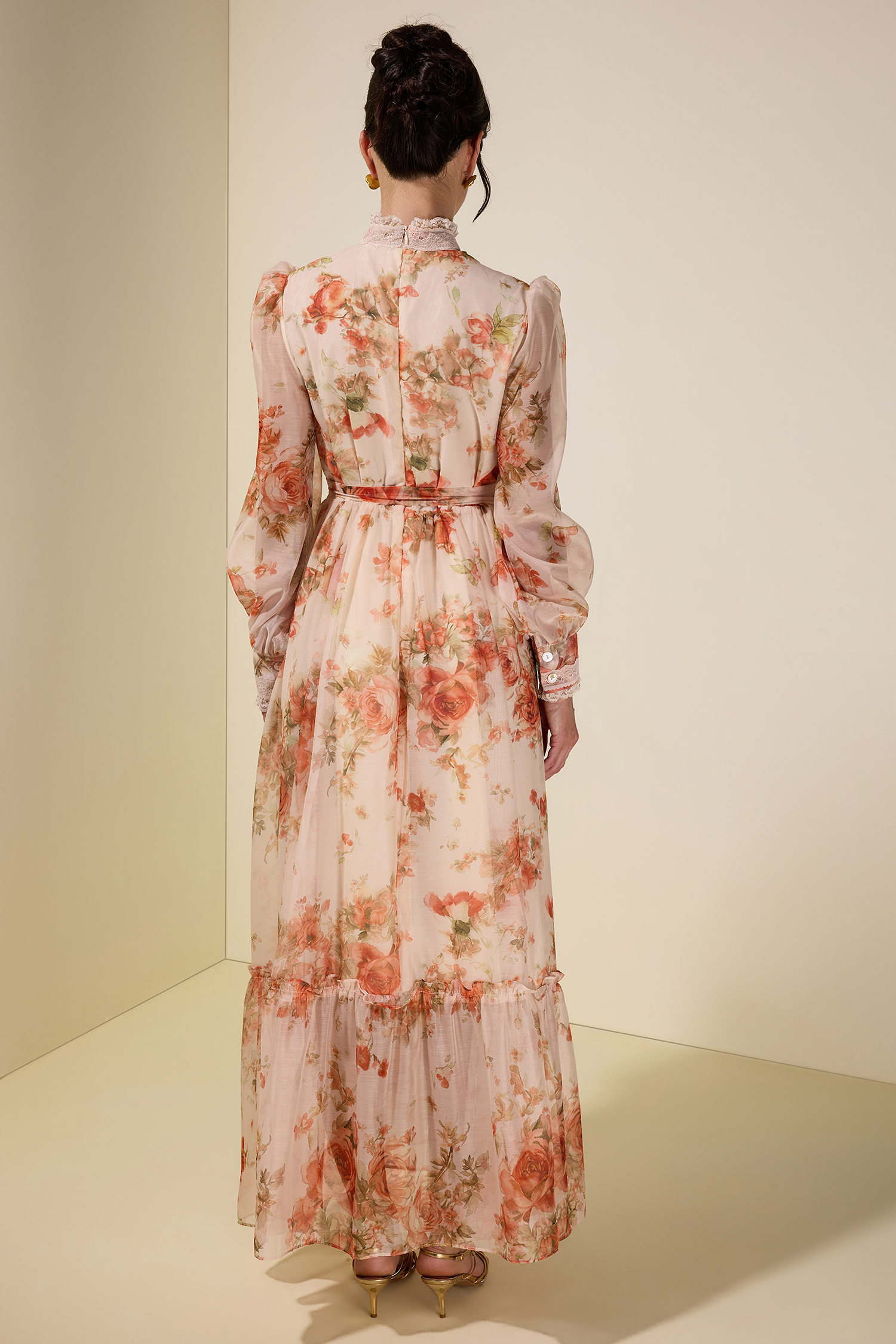 Floral Lace Frill Maxi Dress With Belt