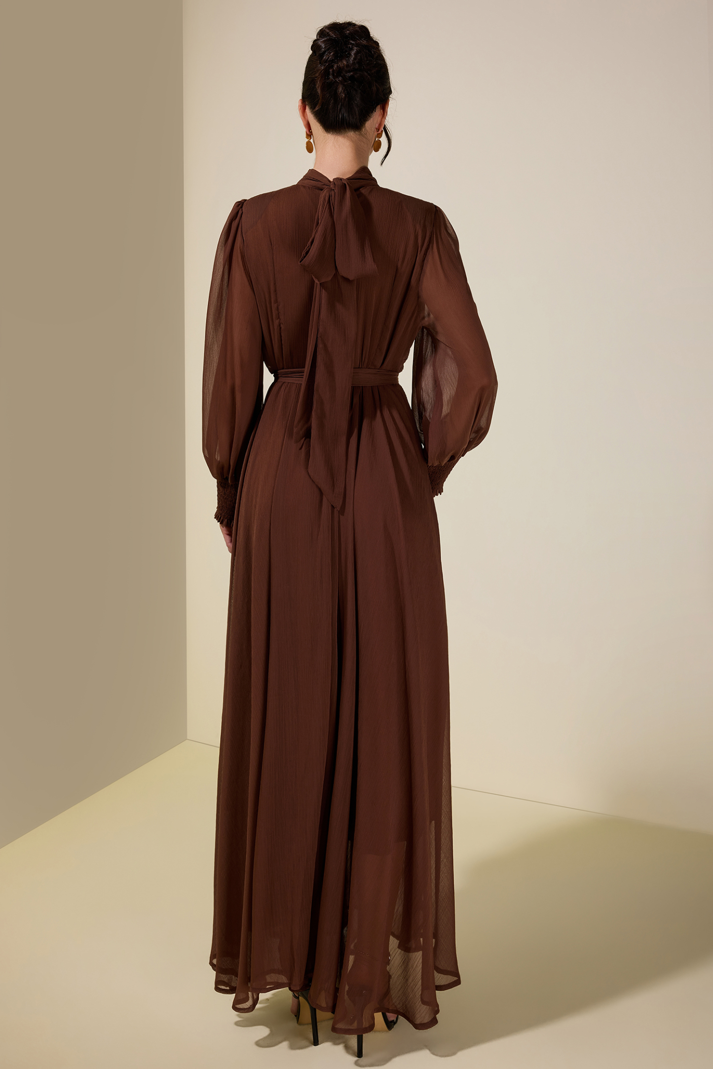 Chiffon Pleated Tie-Up Maxi Dress