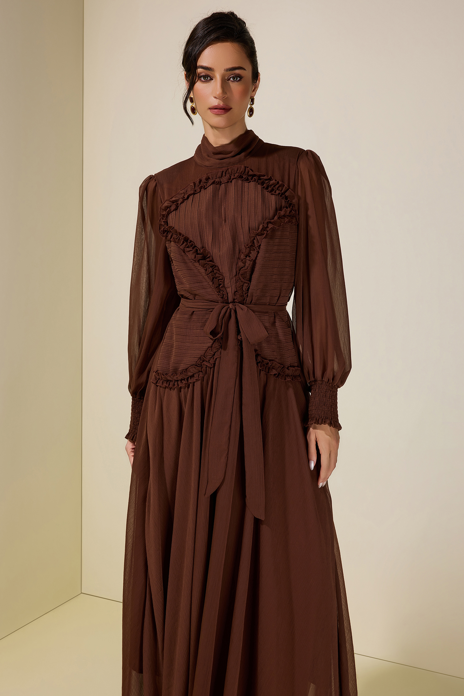 Chiffon Pleated Tie-Up Maxi Dress