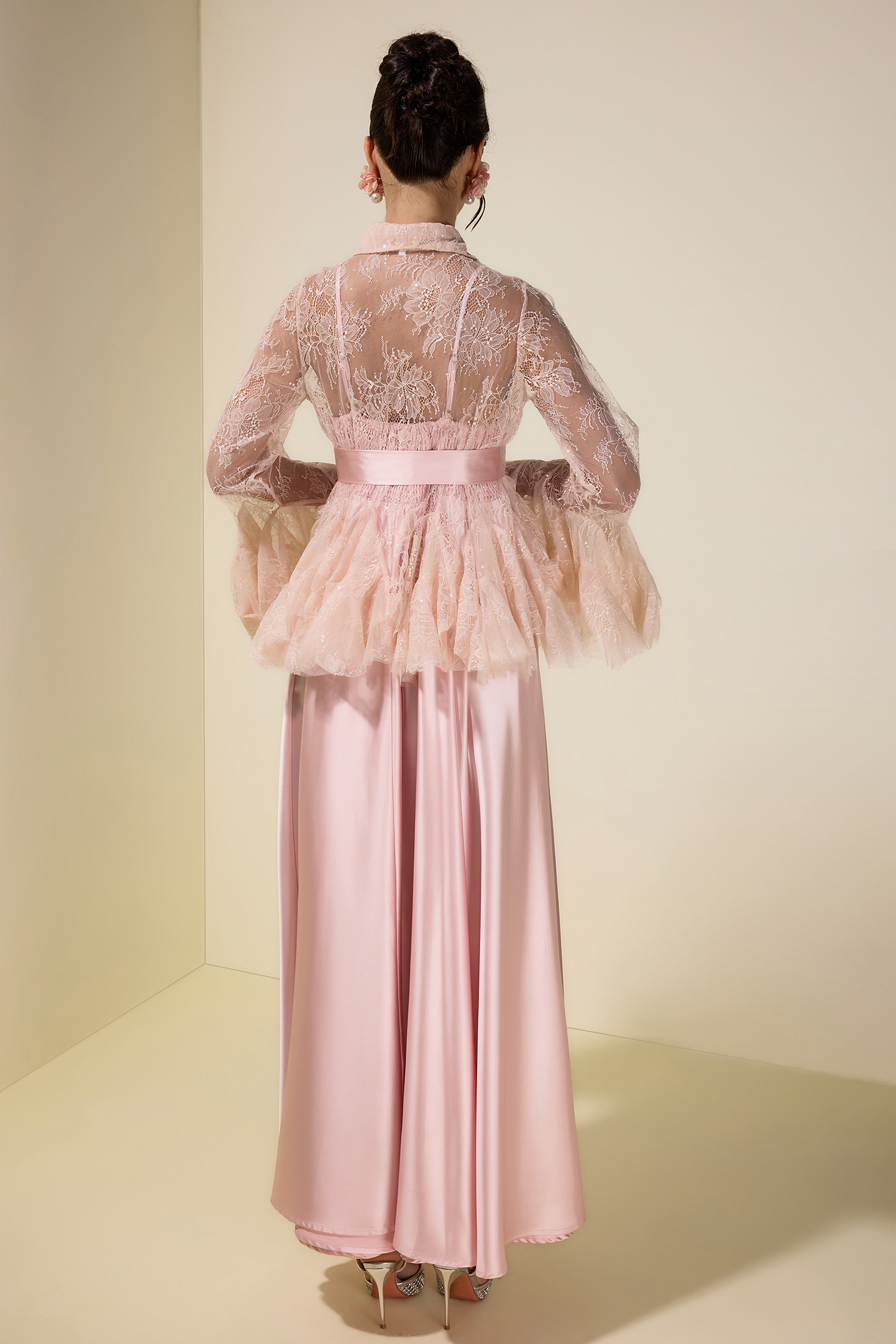 Sequin Lace Blouse  & Satin Slip Maxi Dress Set