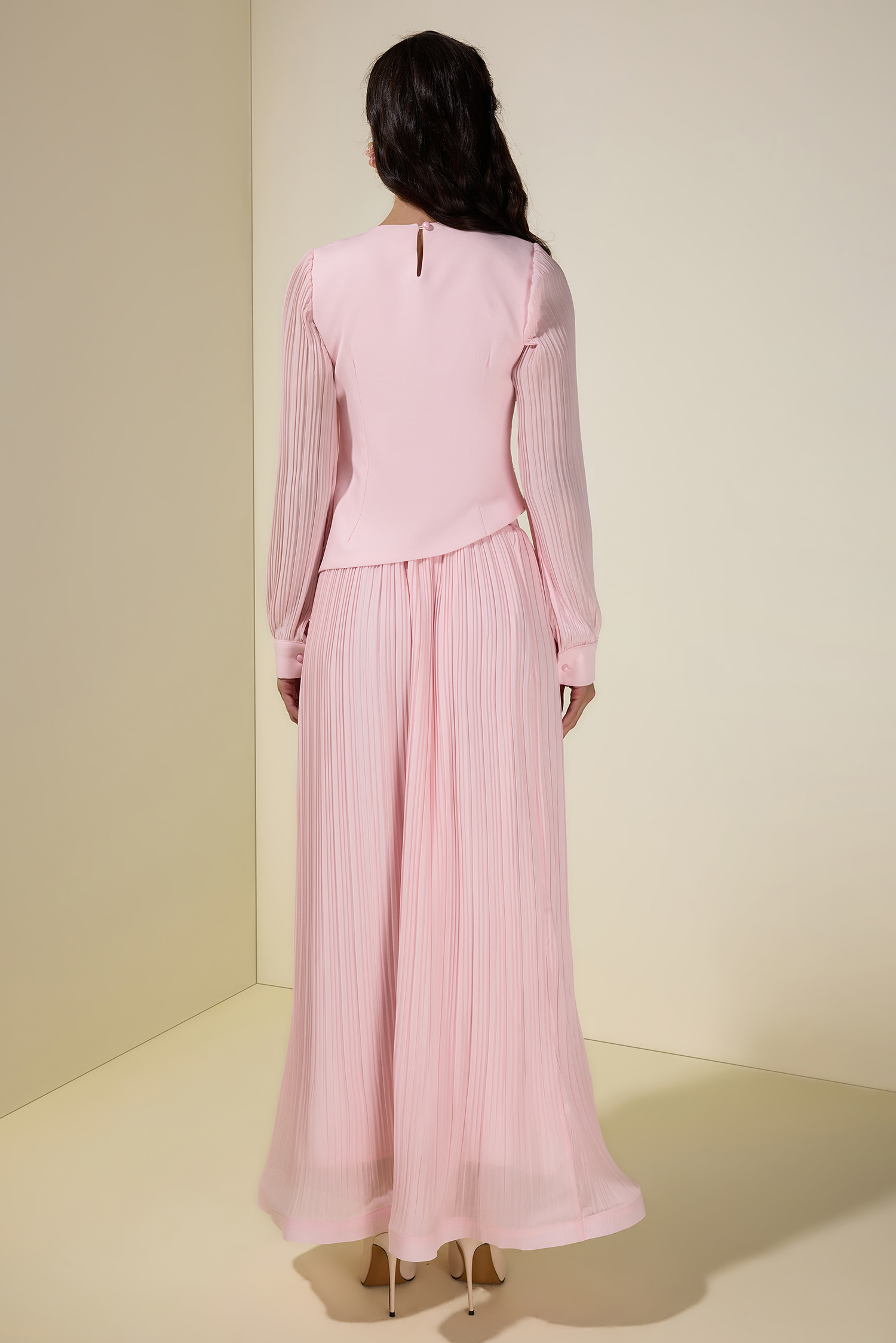 Rhinestone Rivets Pleated Top & Maxi Skirt Set