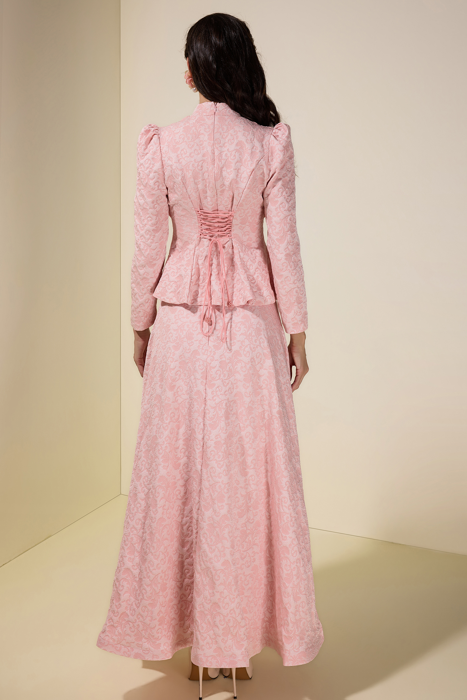 Jacquard Rivet V-Neck Top & High Waist Maxi Skirt Set