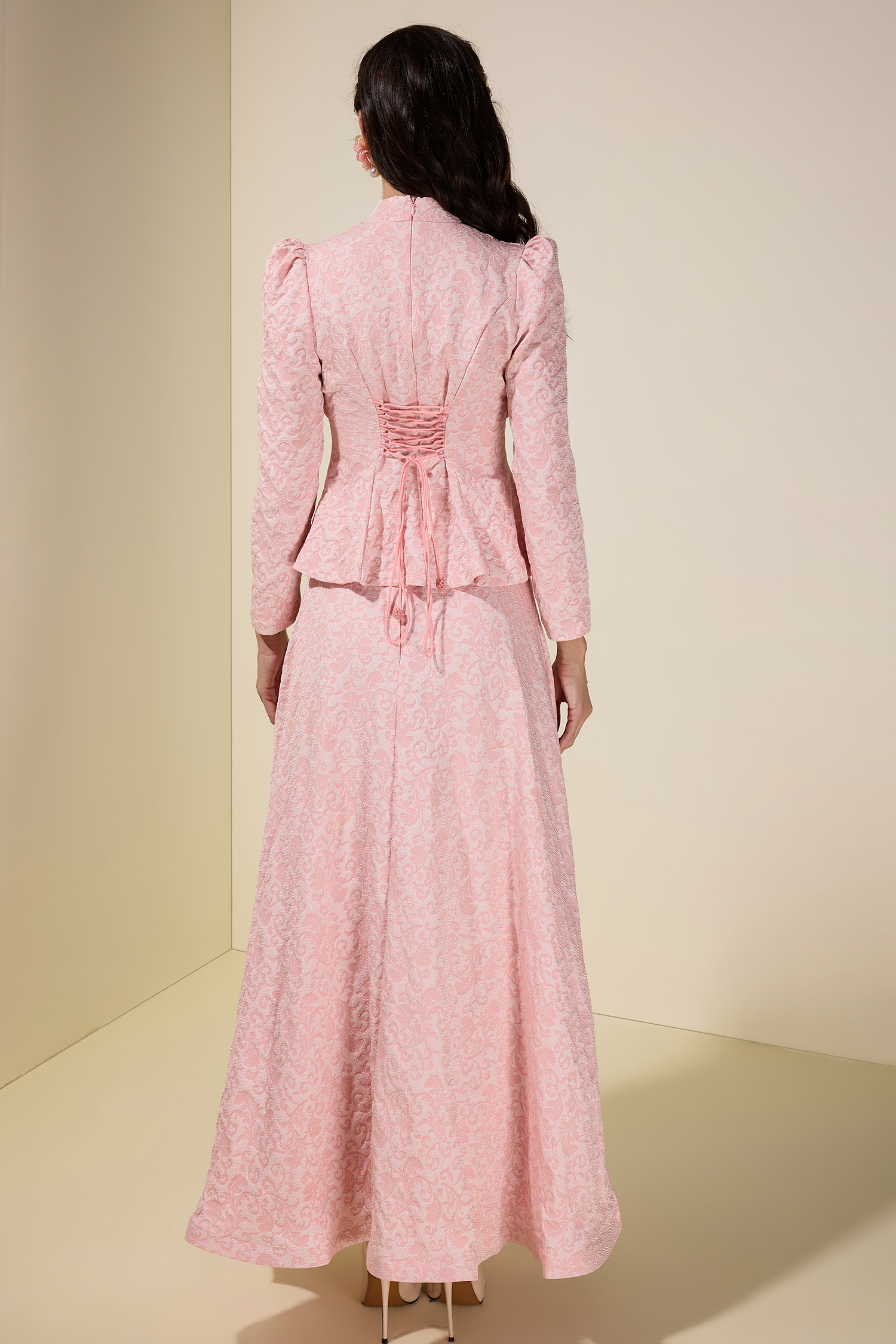 Jacquard Rivet V-Neck Top & High Waist Maxi Skirt Set