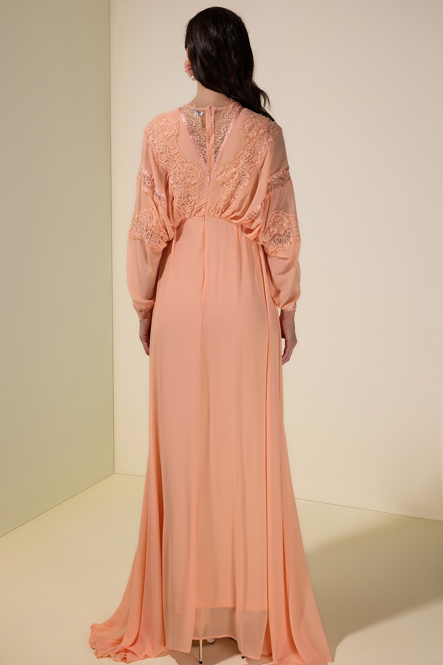 Lace Chiffon Batwing Sleeve Maxi Dress