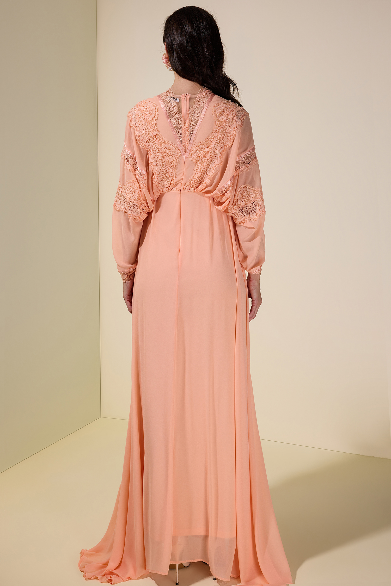 Lace Chiffon Batwing Sleeve Maxi Dress