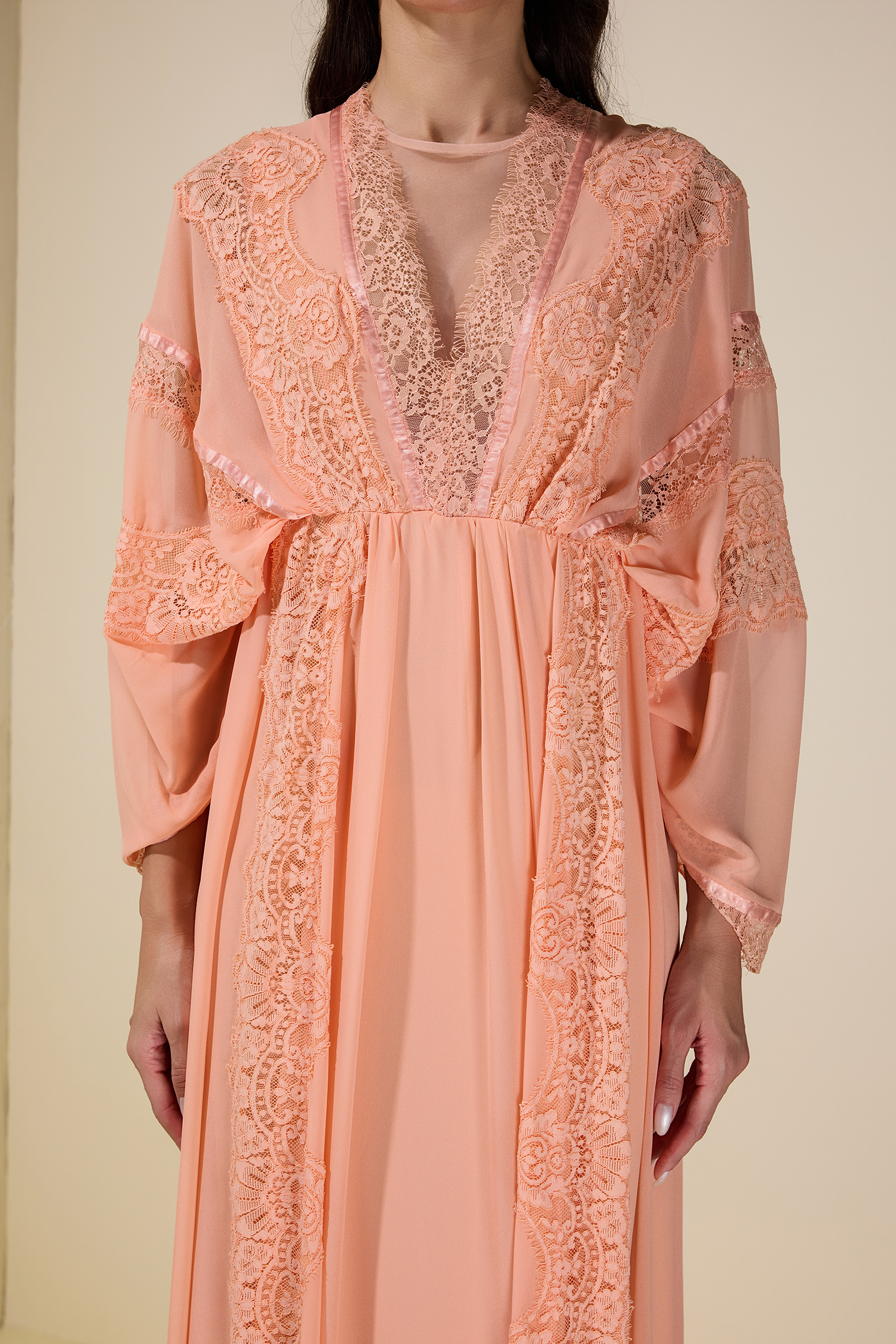 Lace Chiffon Batwing Sleeve Maxi Dress