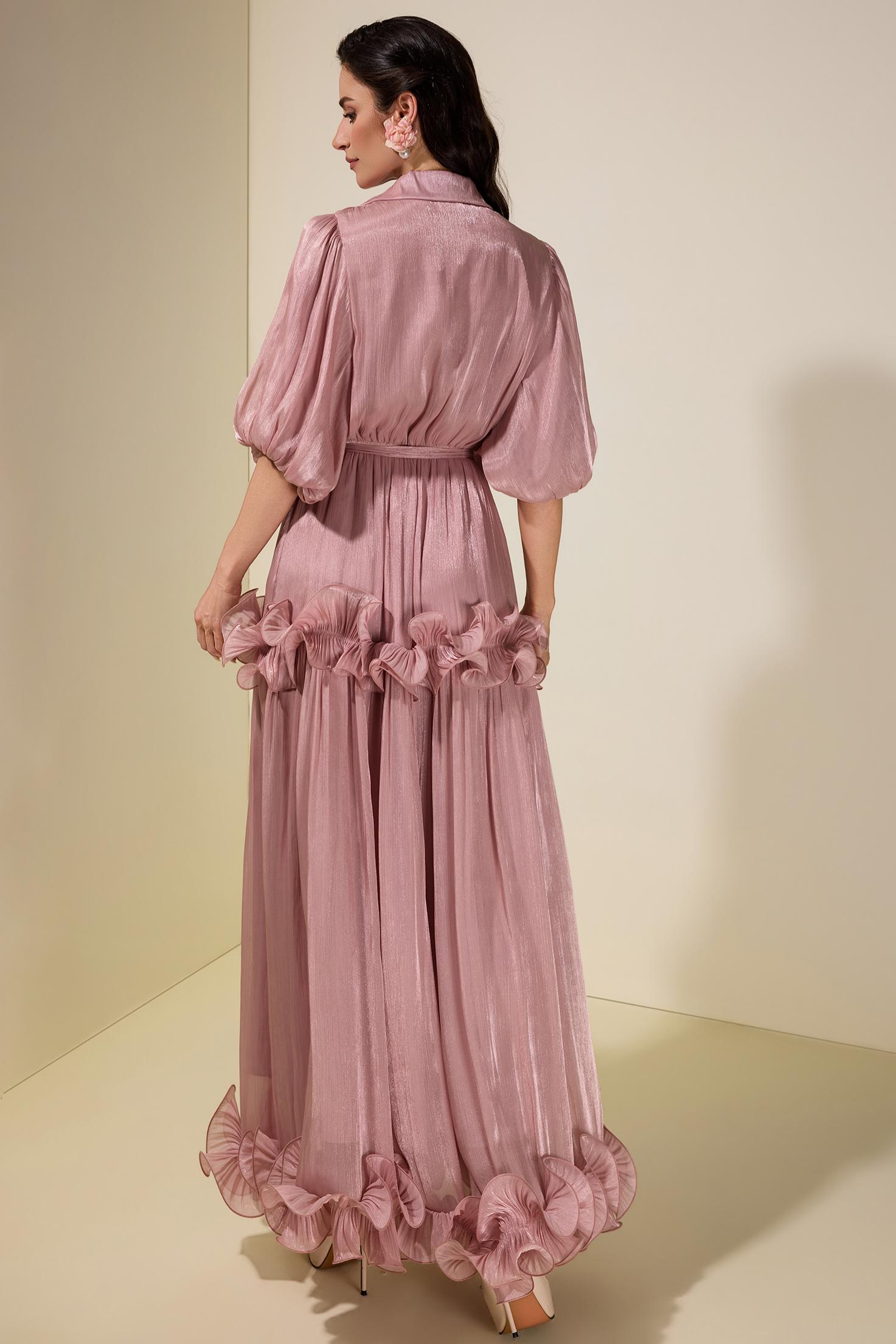 Frill Gathering Puff Sleeve Maxi Dress