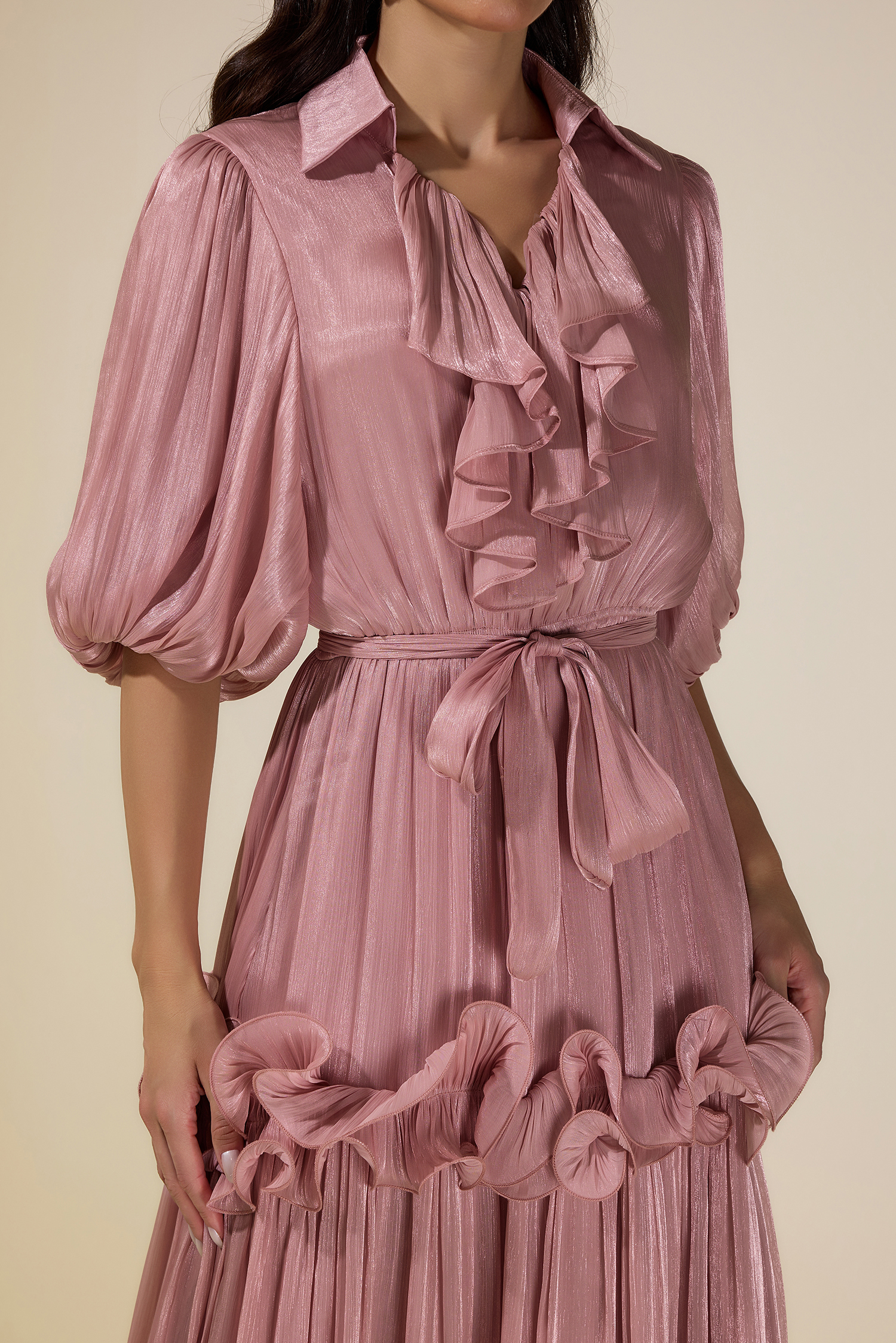 Frill Gathering Puff Sleeve Maxi Dress