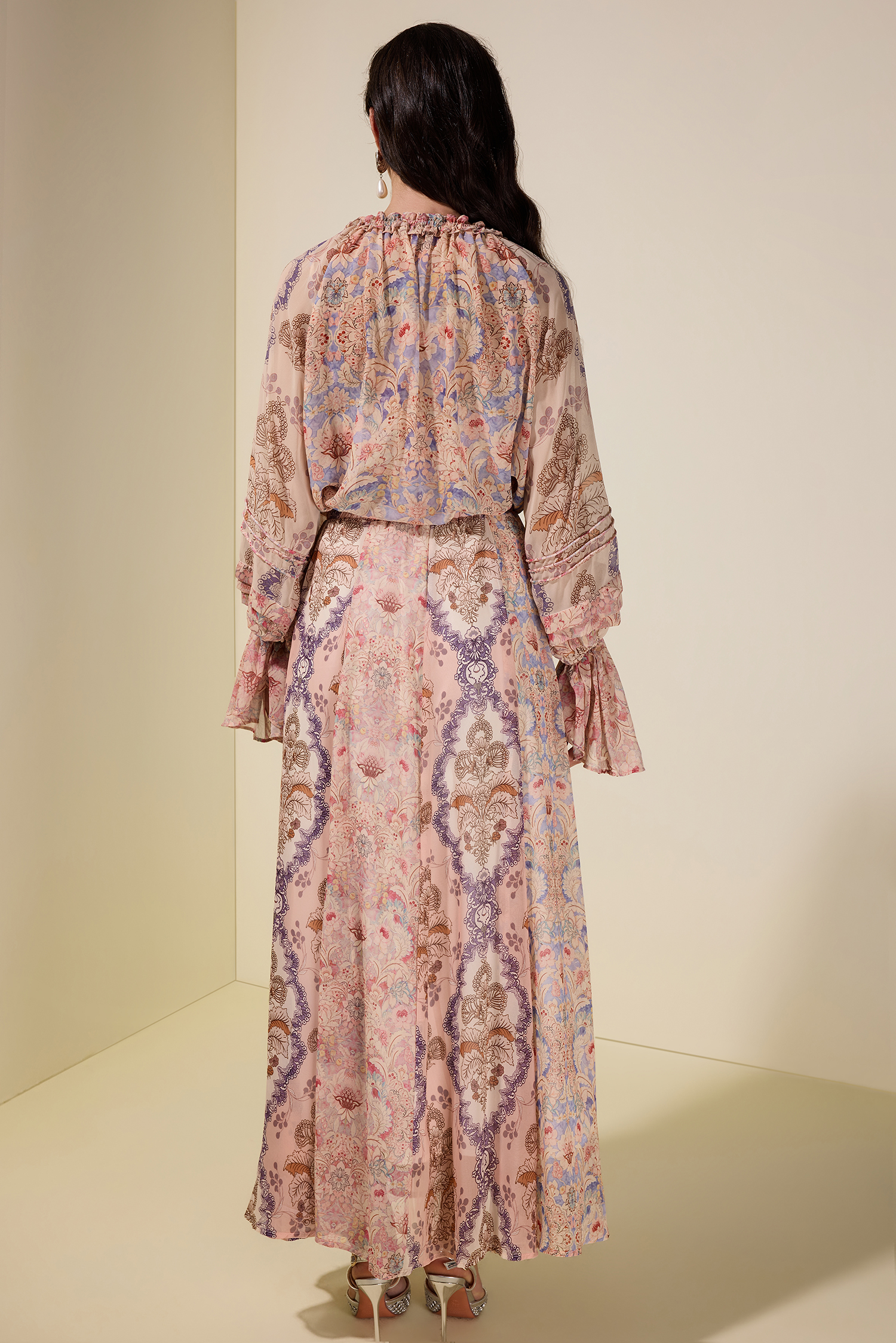 Floral Tie-Up Single Breasted Top & Maxi Skirt Set