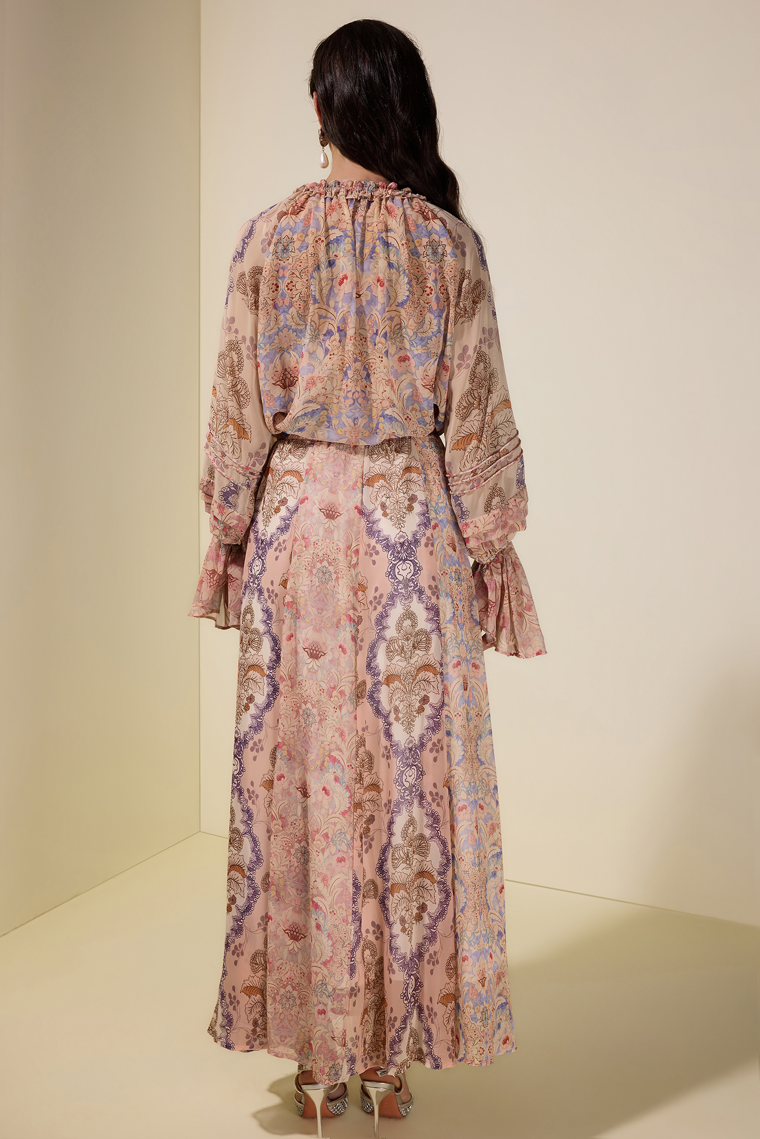 Floral Tie-Up Single Breasted Top & Maxi Skirt Set