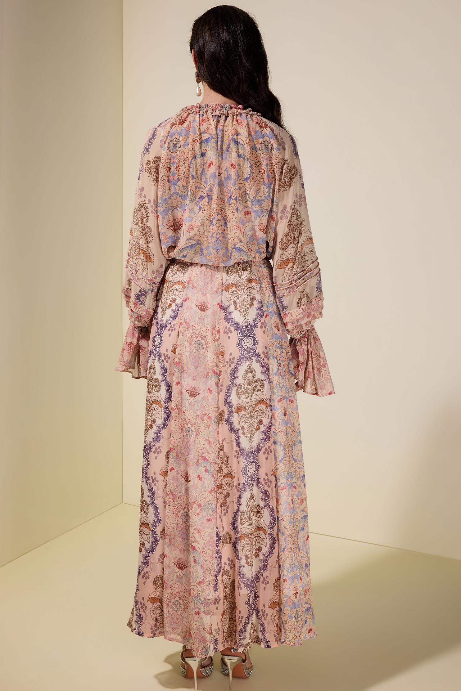 Floral Tie-Up Single Breasted Top & Maxi Skirt Set