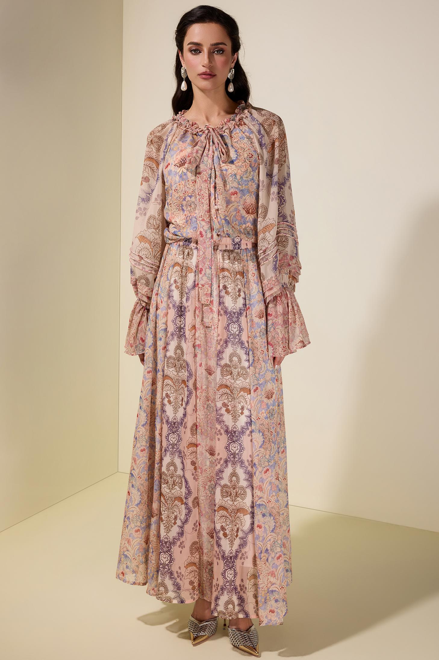 Floral Tie-Up Single Breasted Top & Maxi Skirt Set