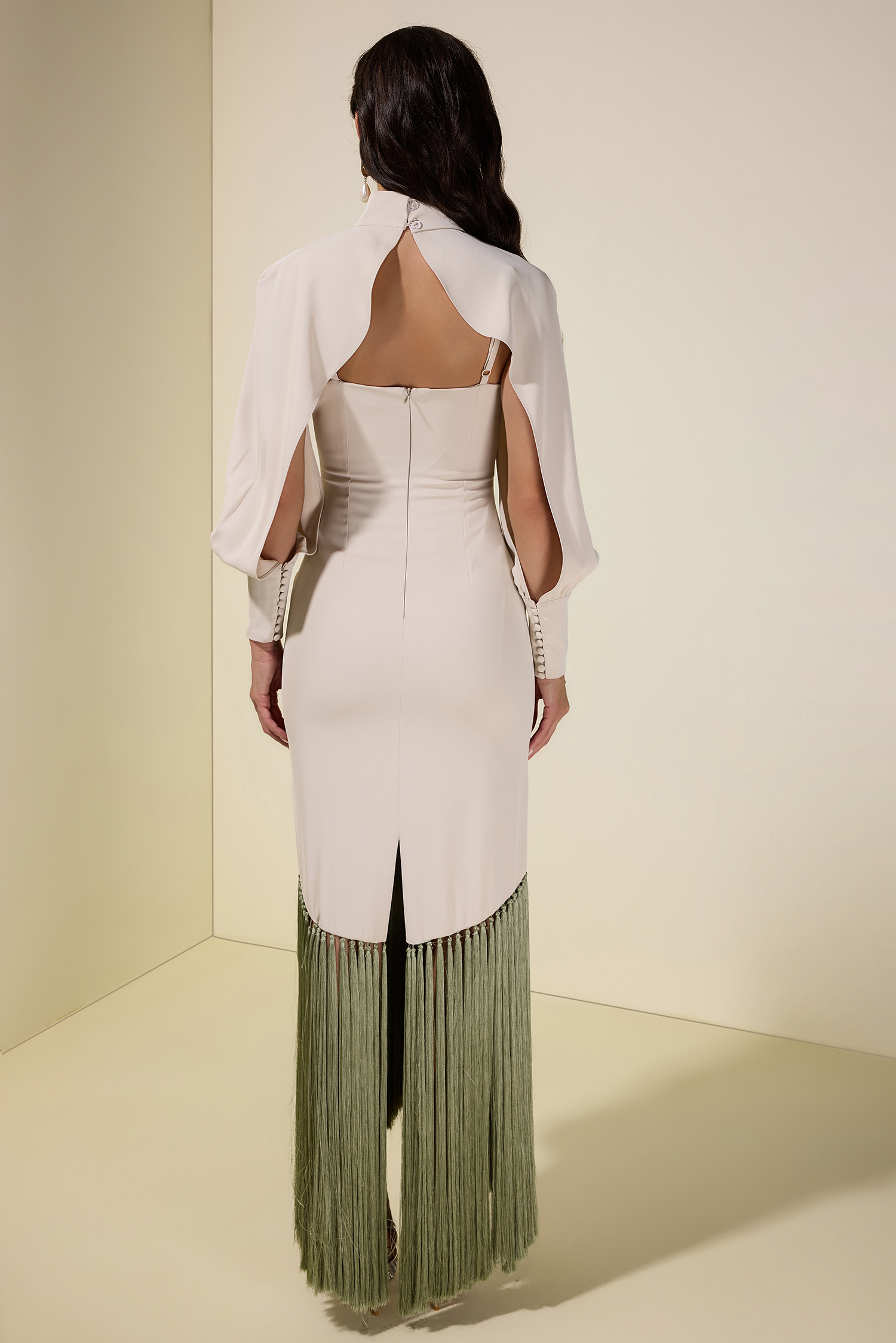 Tassel Slip Midi Dress With Cape