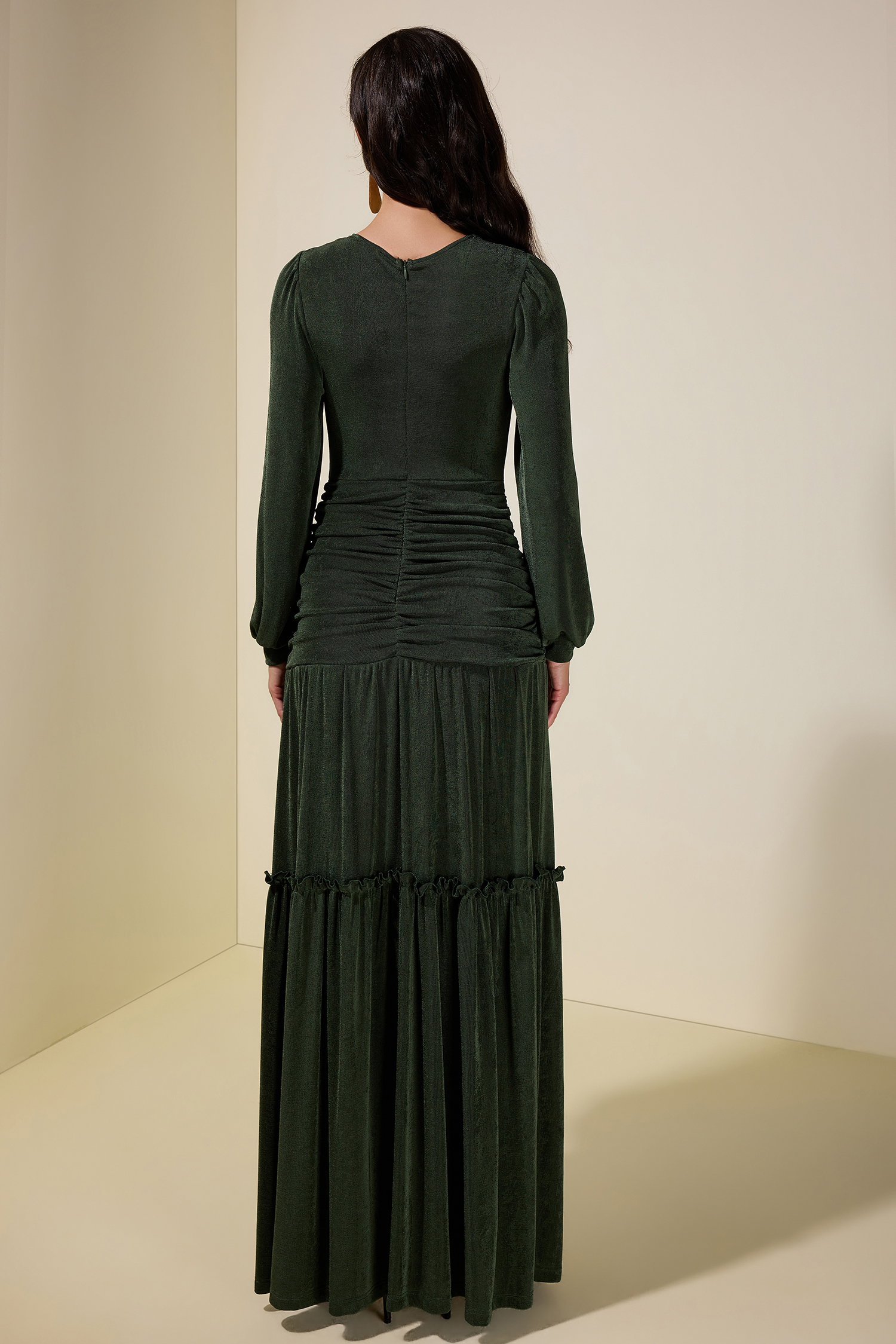 Jersey Ruched Long Sleeve Maxi Dress