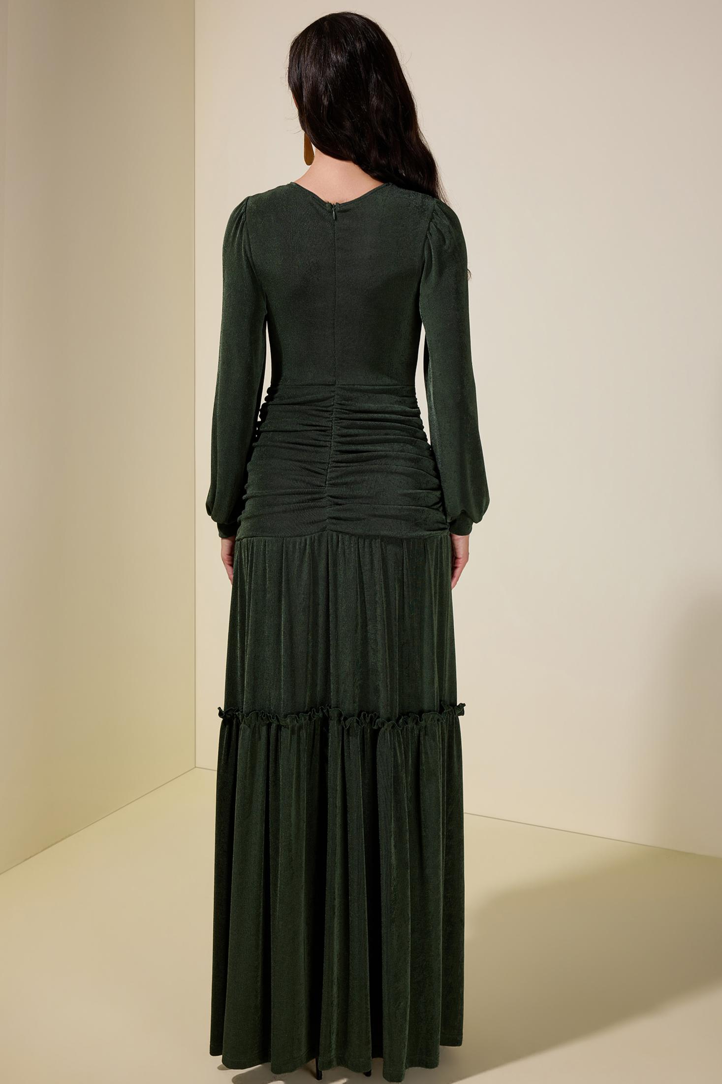 Jersey Ruched Long Sleeve Maxi Dress