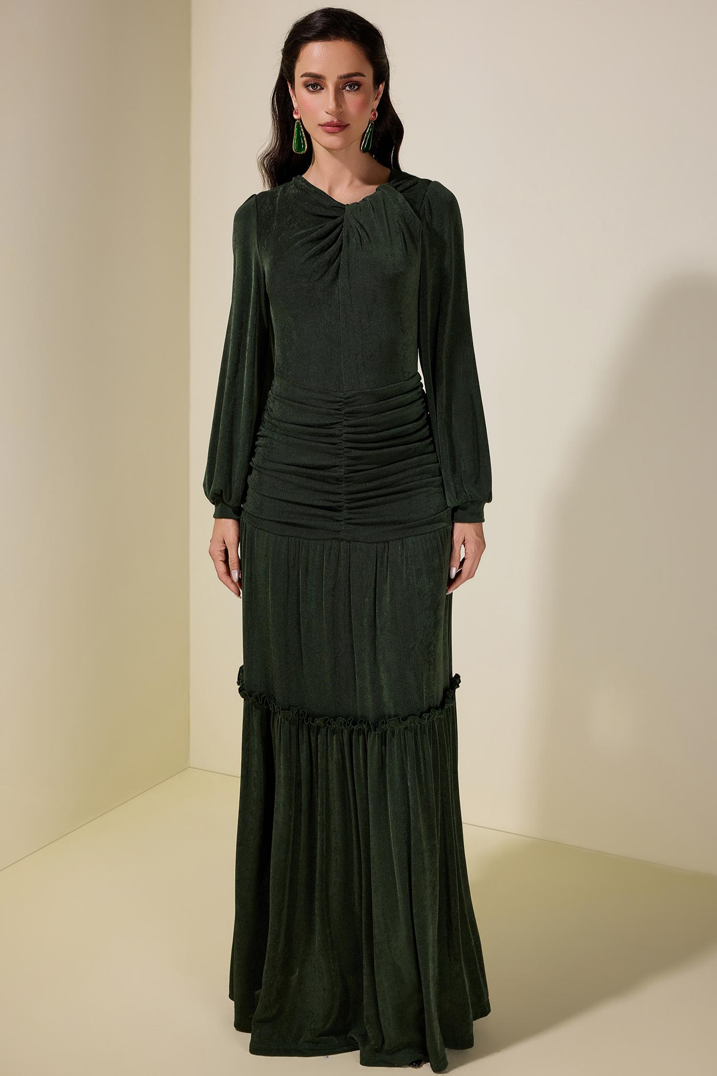 Jersey Ruched Long Sleeve Maxi Dress