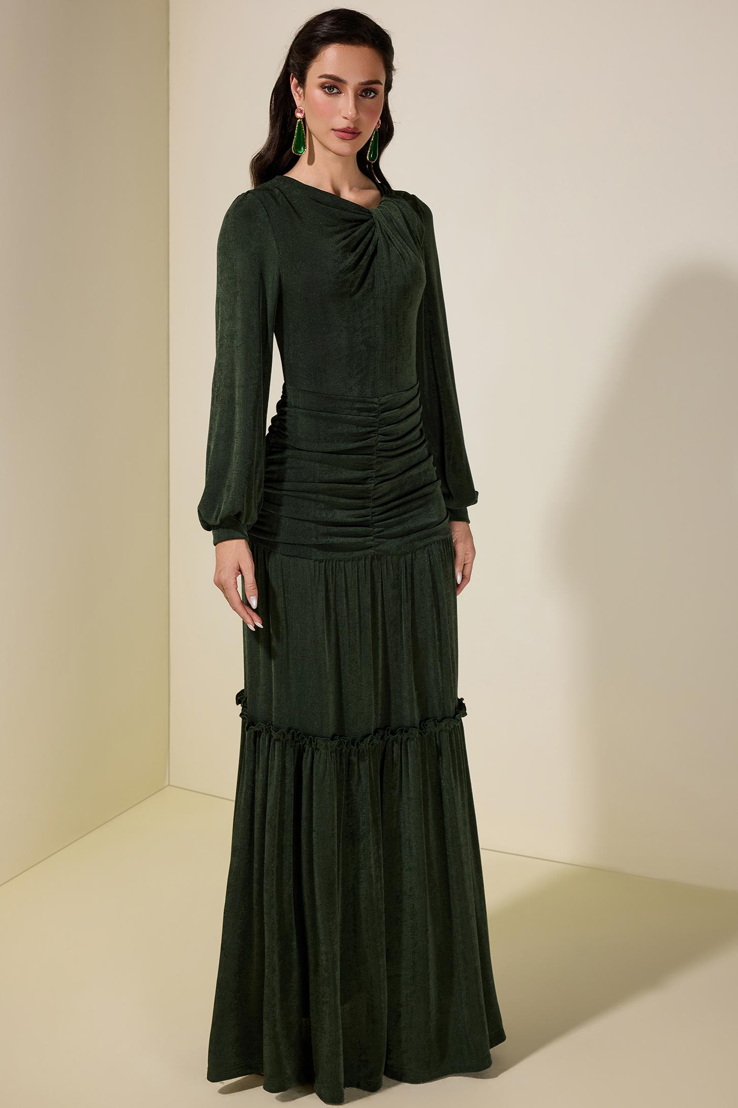 Jersey Ruched Long Sleeve Maxi Dress