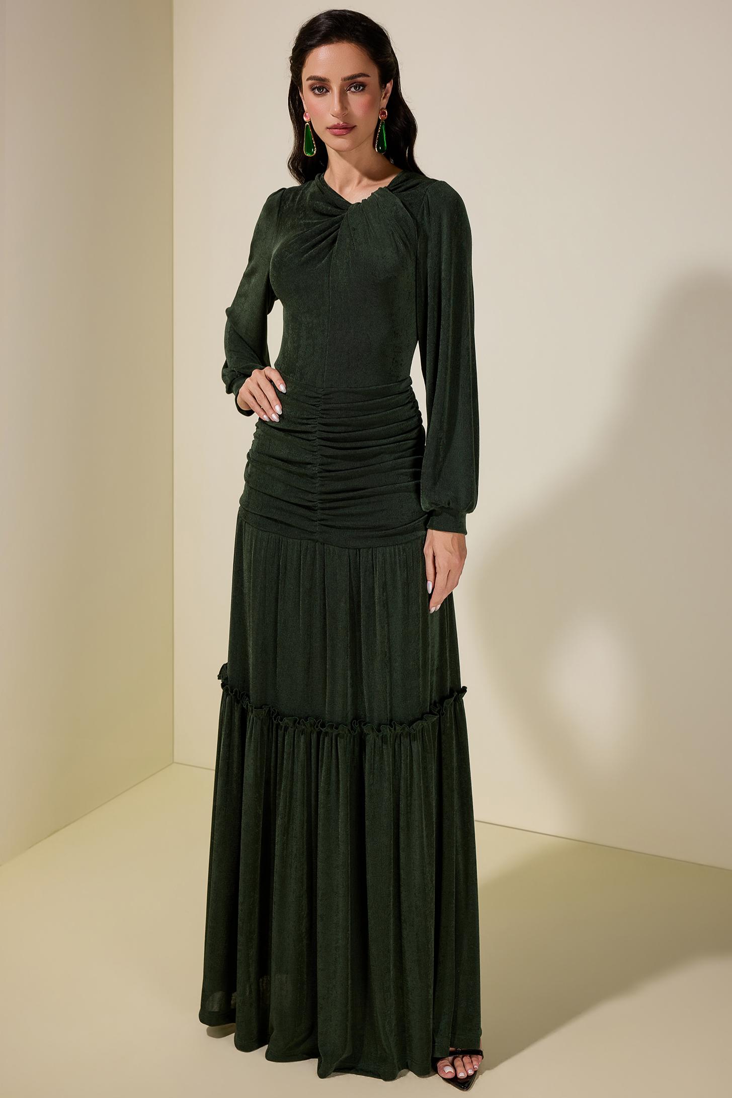 Jersey Ruched Long Sleeve Maxi Dress
