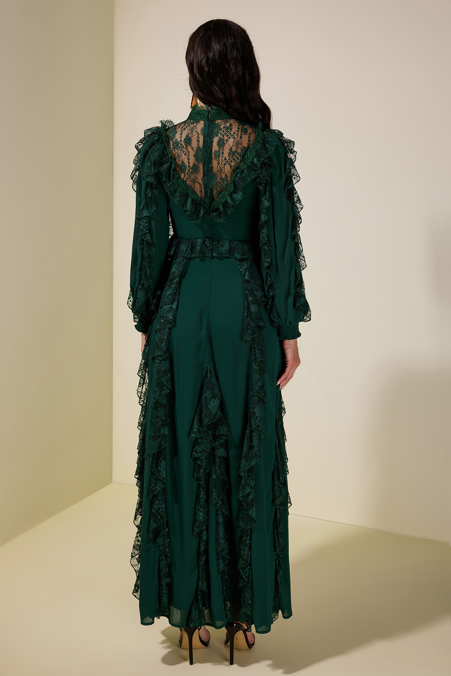 Lace Splicing Chiffon Maxi Dress