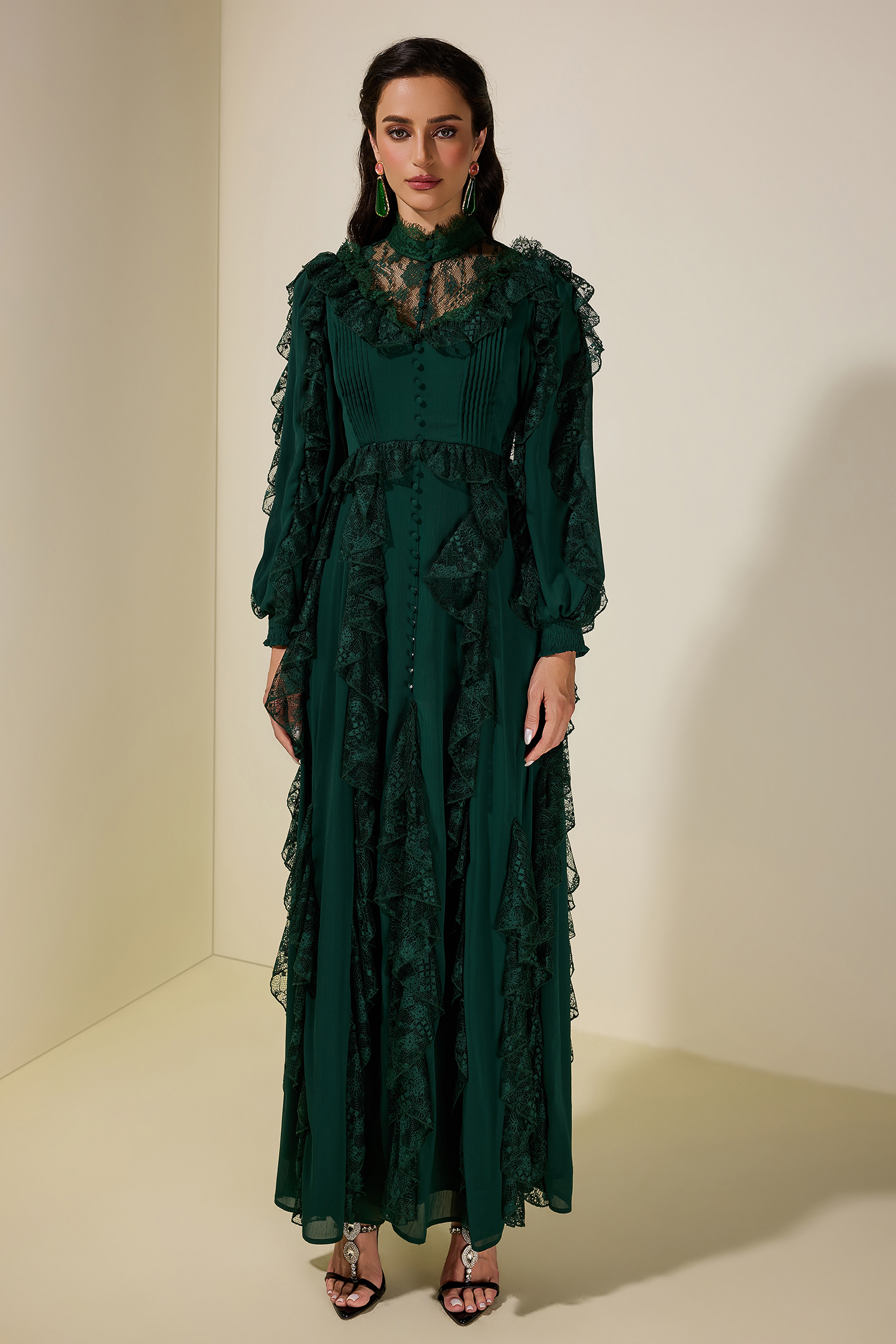 Lace Splicing Chiffon Maxi Dress