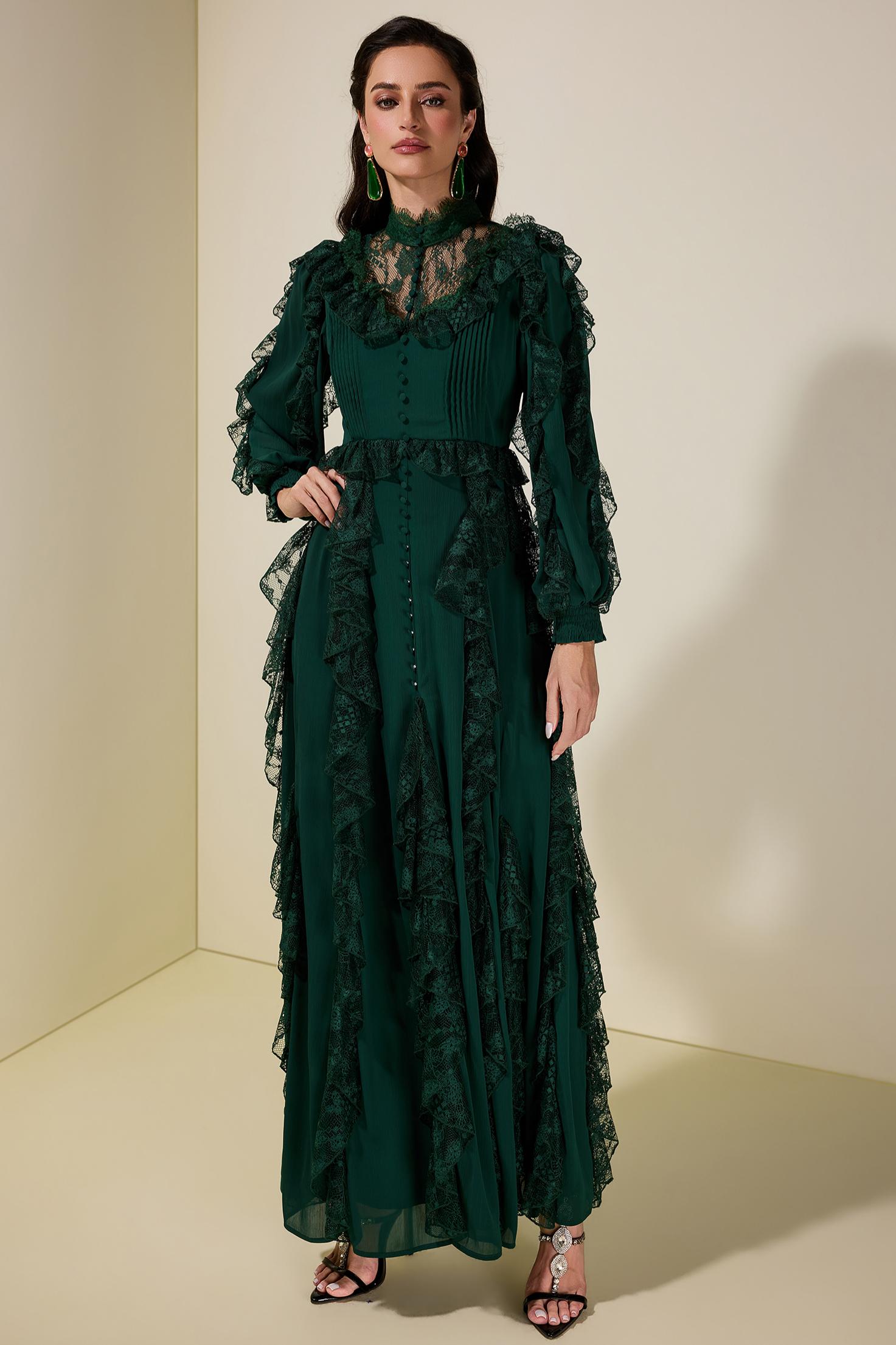 Lace Splicing Chiffon Maxi Dress