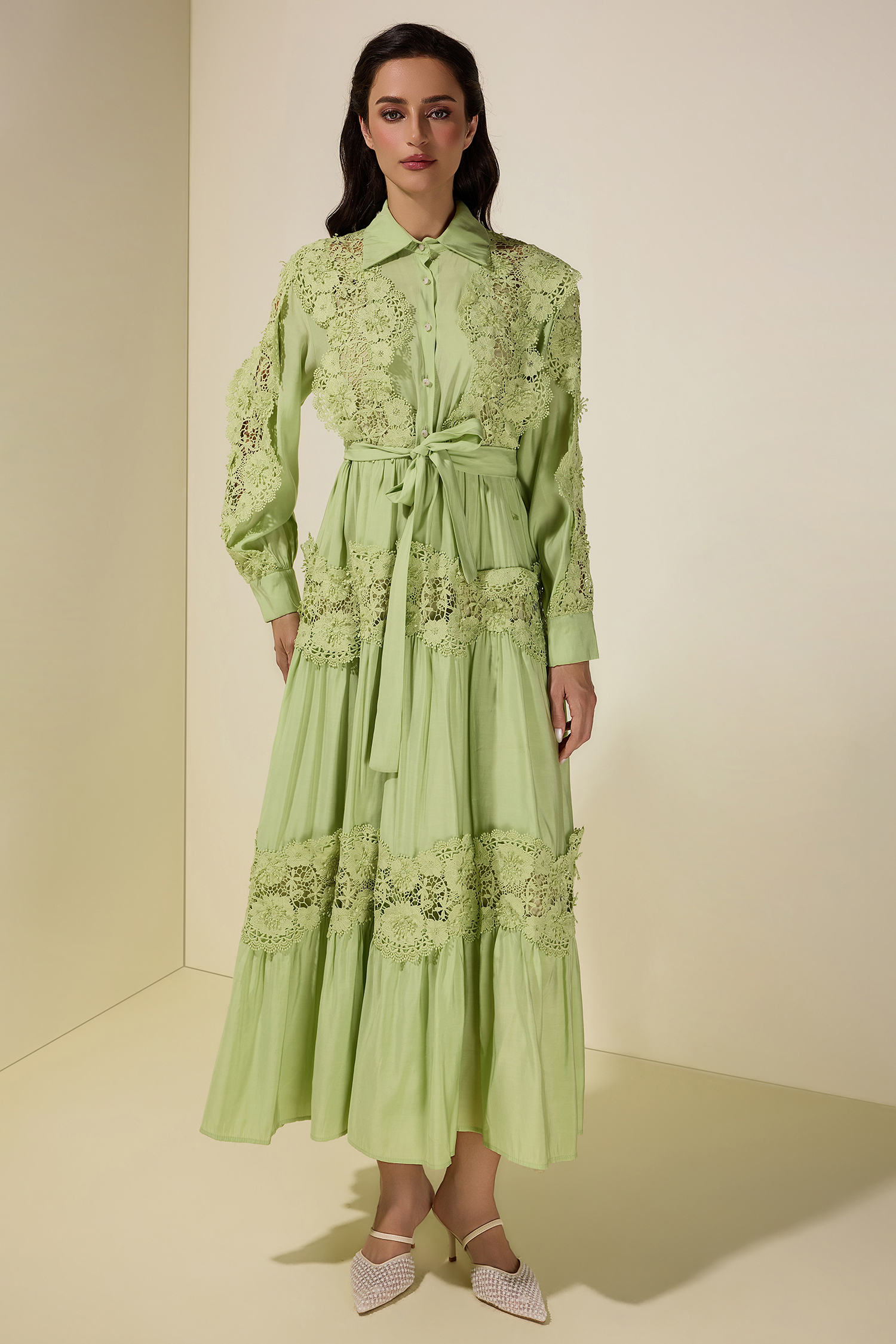 Lace Splicing Flapped Midi Dress