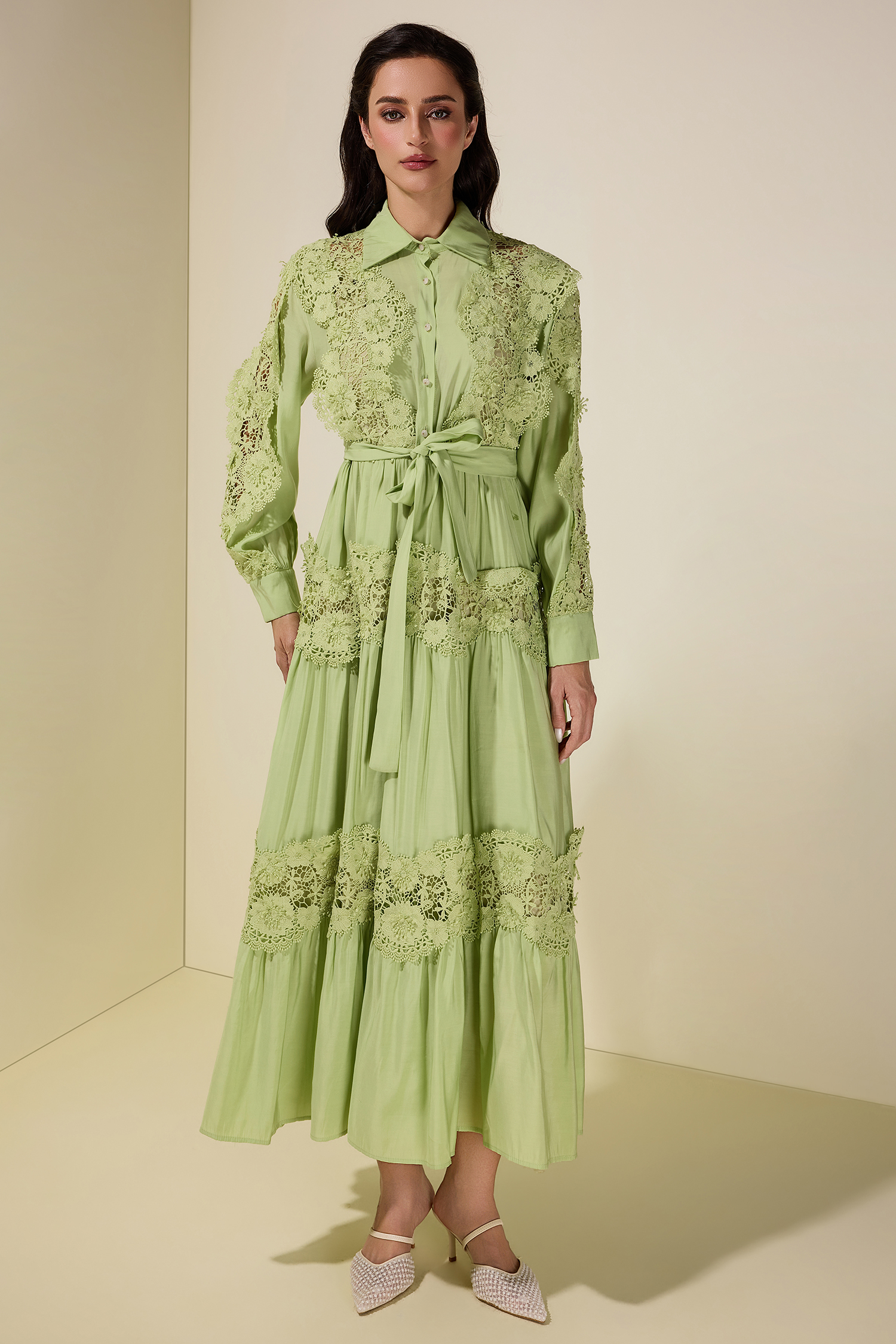 Lace Splicing Flapped Midi Dress