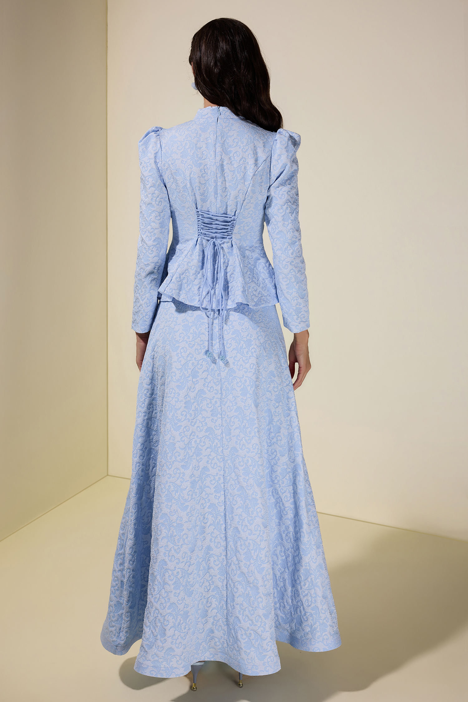 Jacquard Rivet V-Neck Top & High Waist Maxi Skirt Set