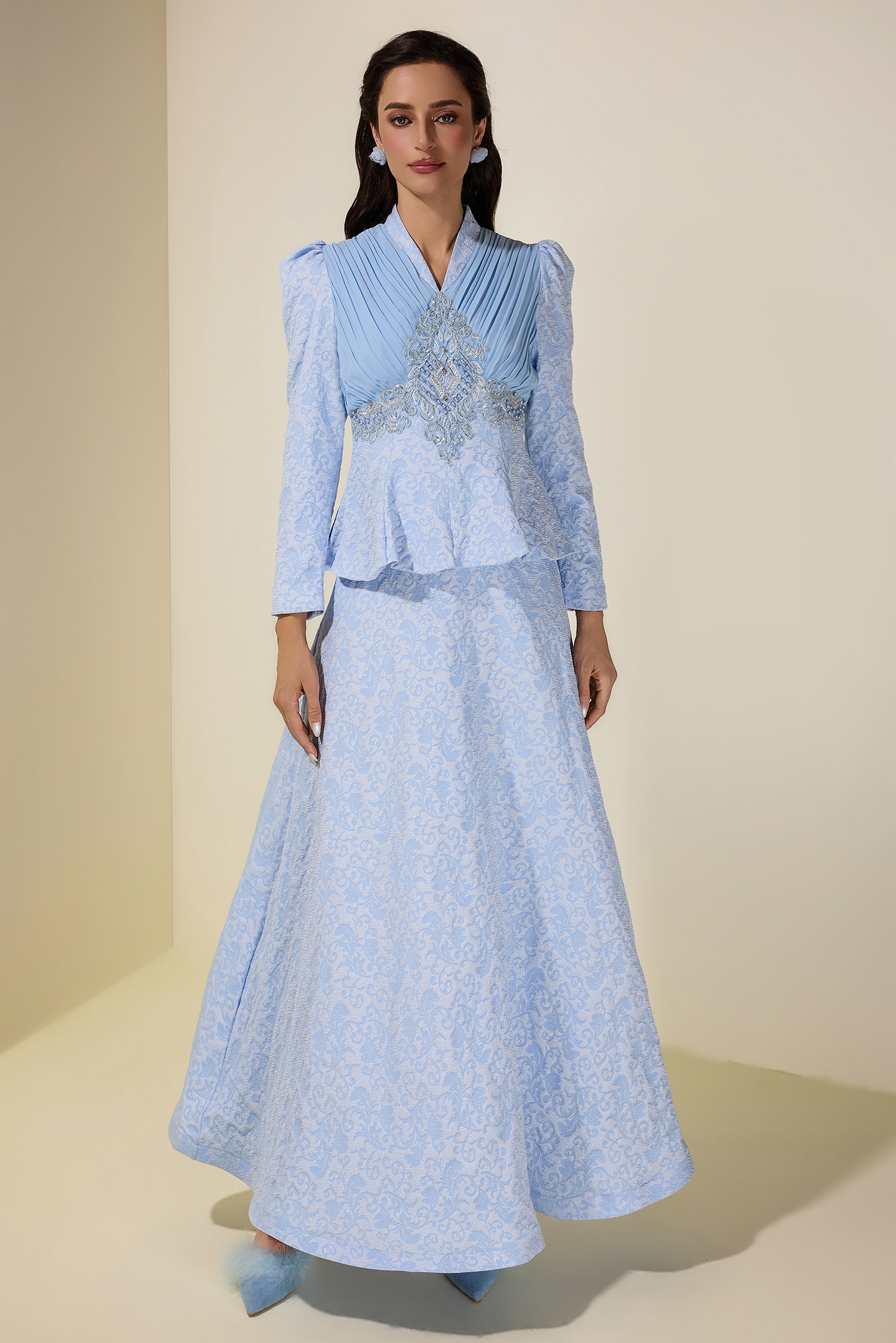 Jacquard Rivet V-Neck Top & High Waist Maxi Skirt Set