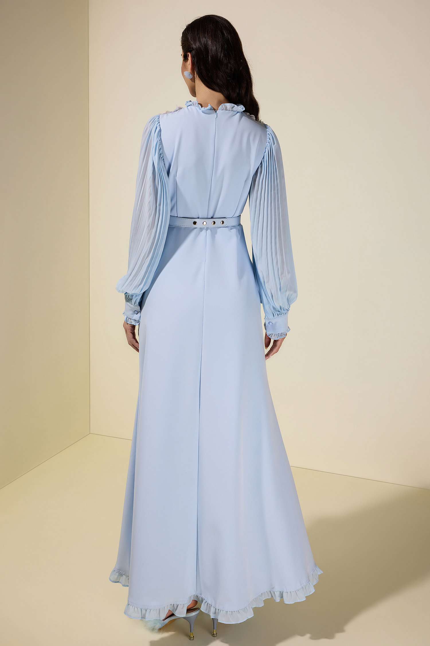 3D Flower Pleated Midi Dress With Belt