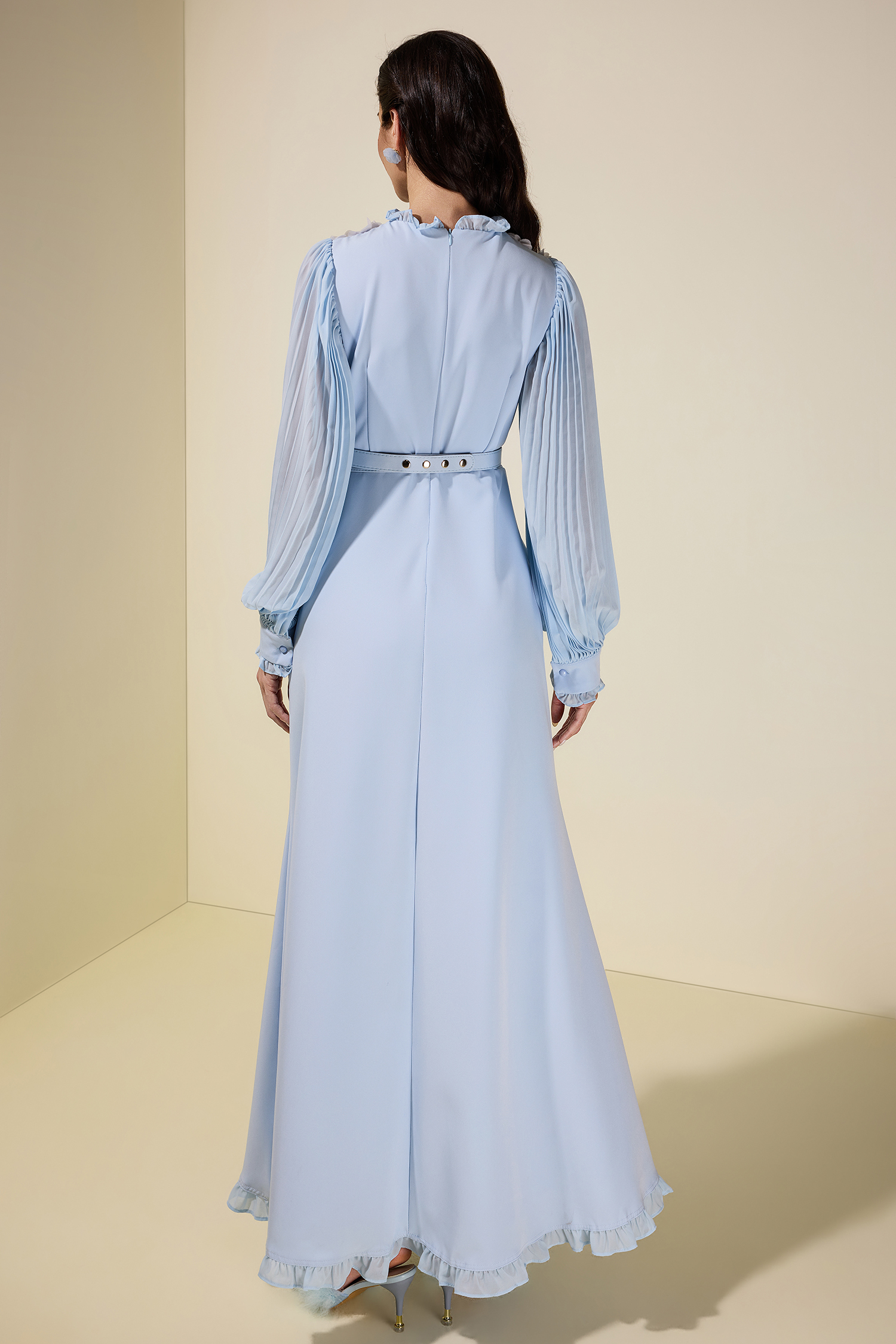 3D Flower Pleated Midi Dress With Belt