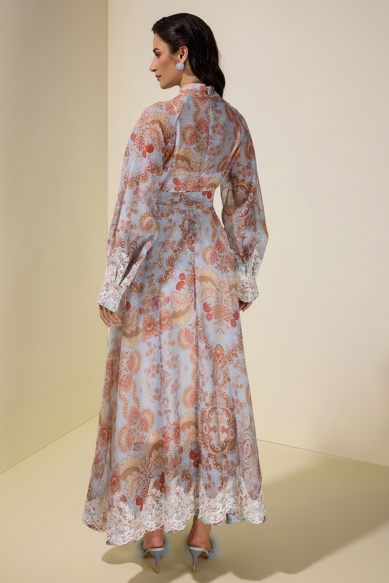 Paisley Print Lace Single Breasted Midi Dress