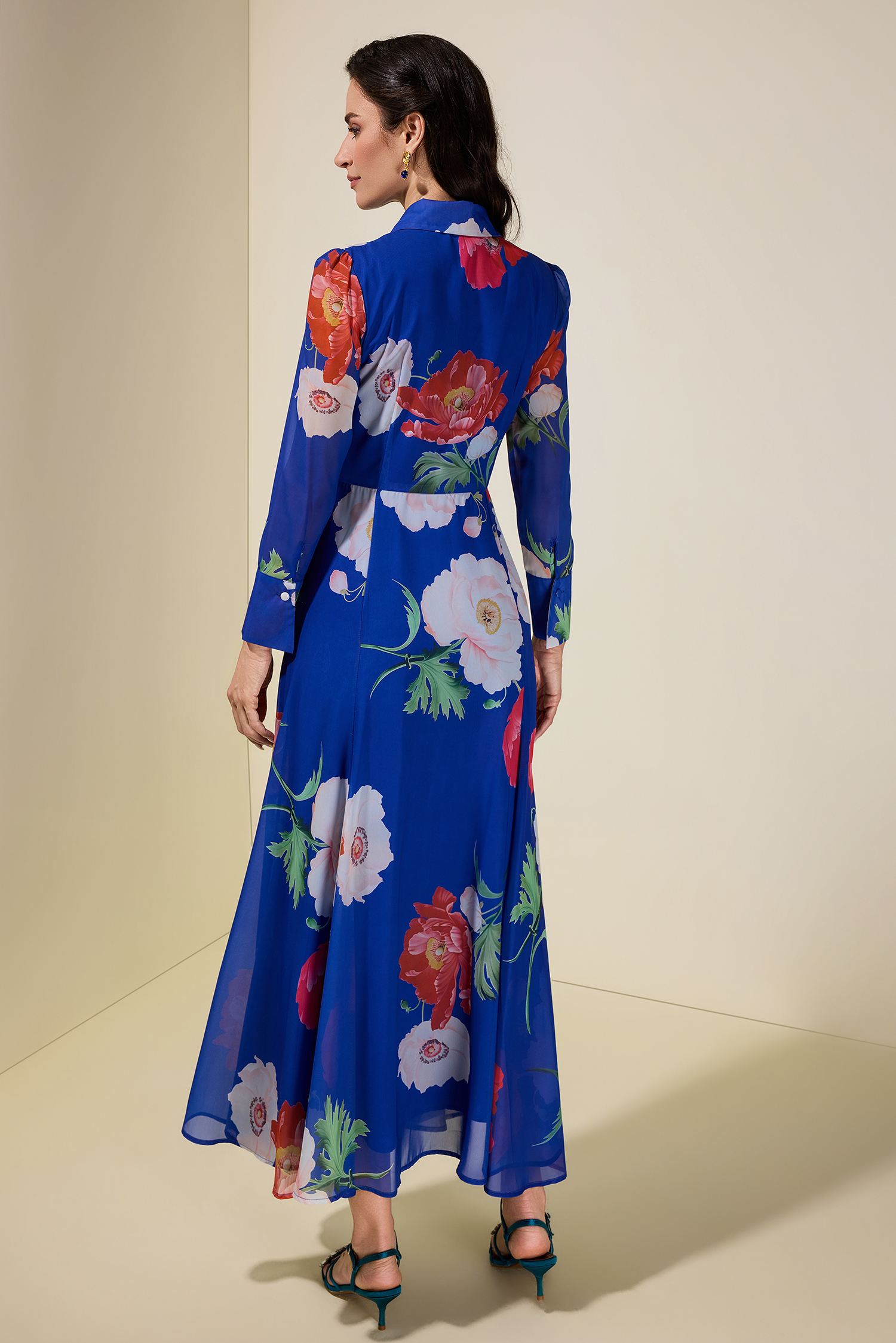 Floral Single Breasted Flapped Midi Dress