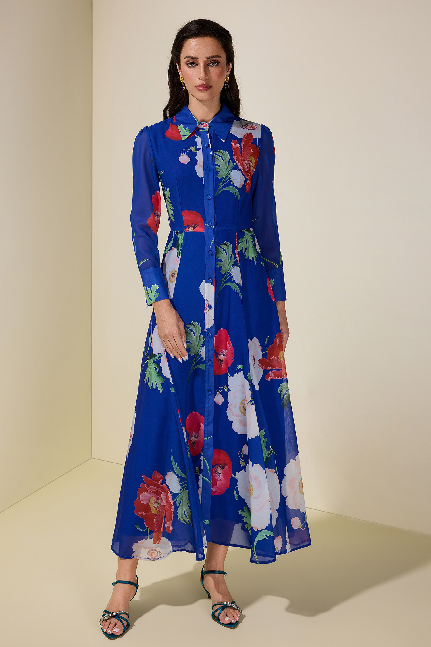 Floral Single Breasted Flapped Midi Dress