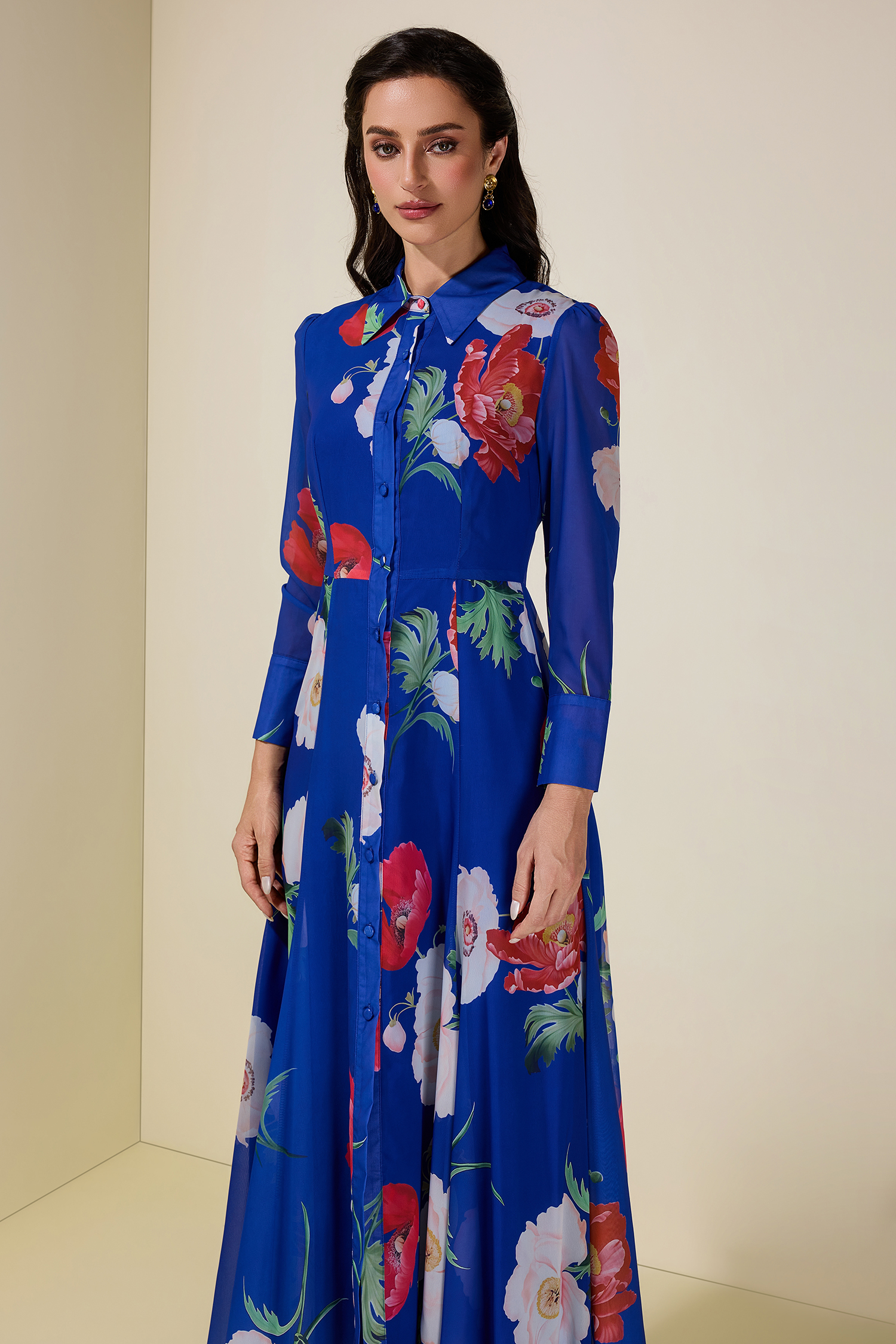 Floral Single Breasted Flapped Midi Dress