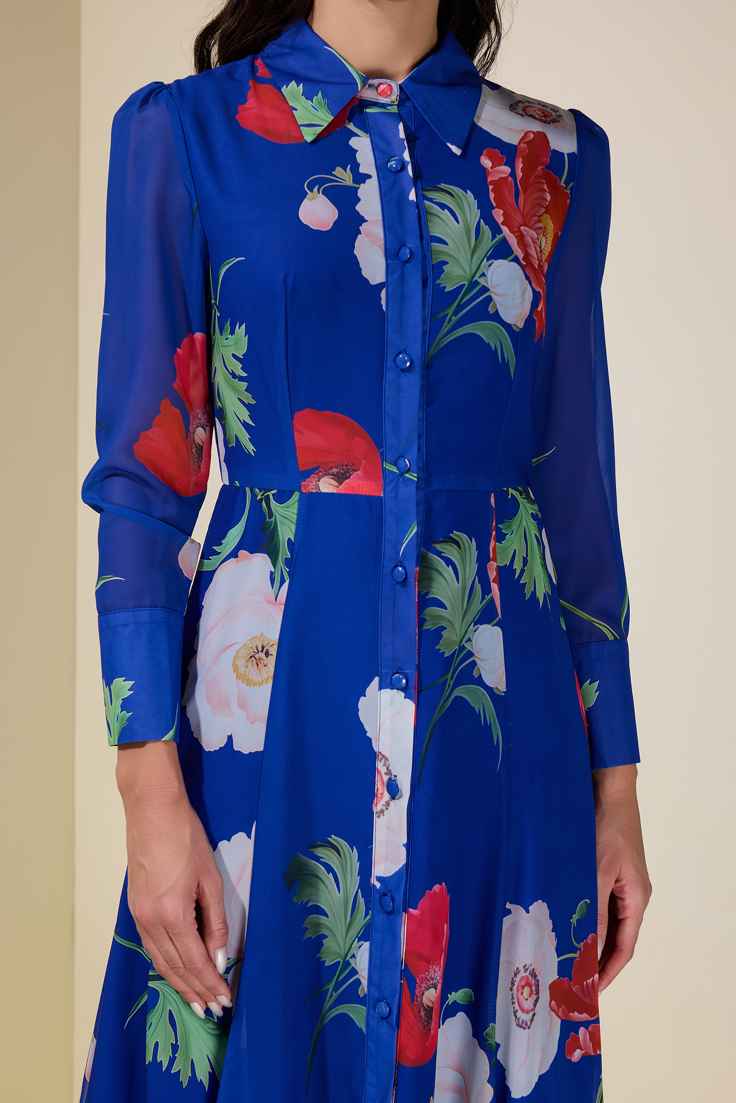 Floral Single Breasted Flapped Midi Dress
