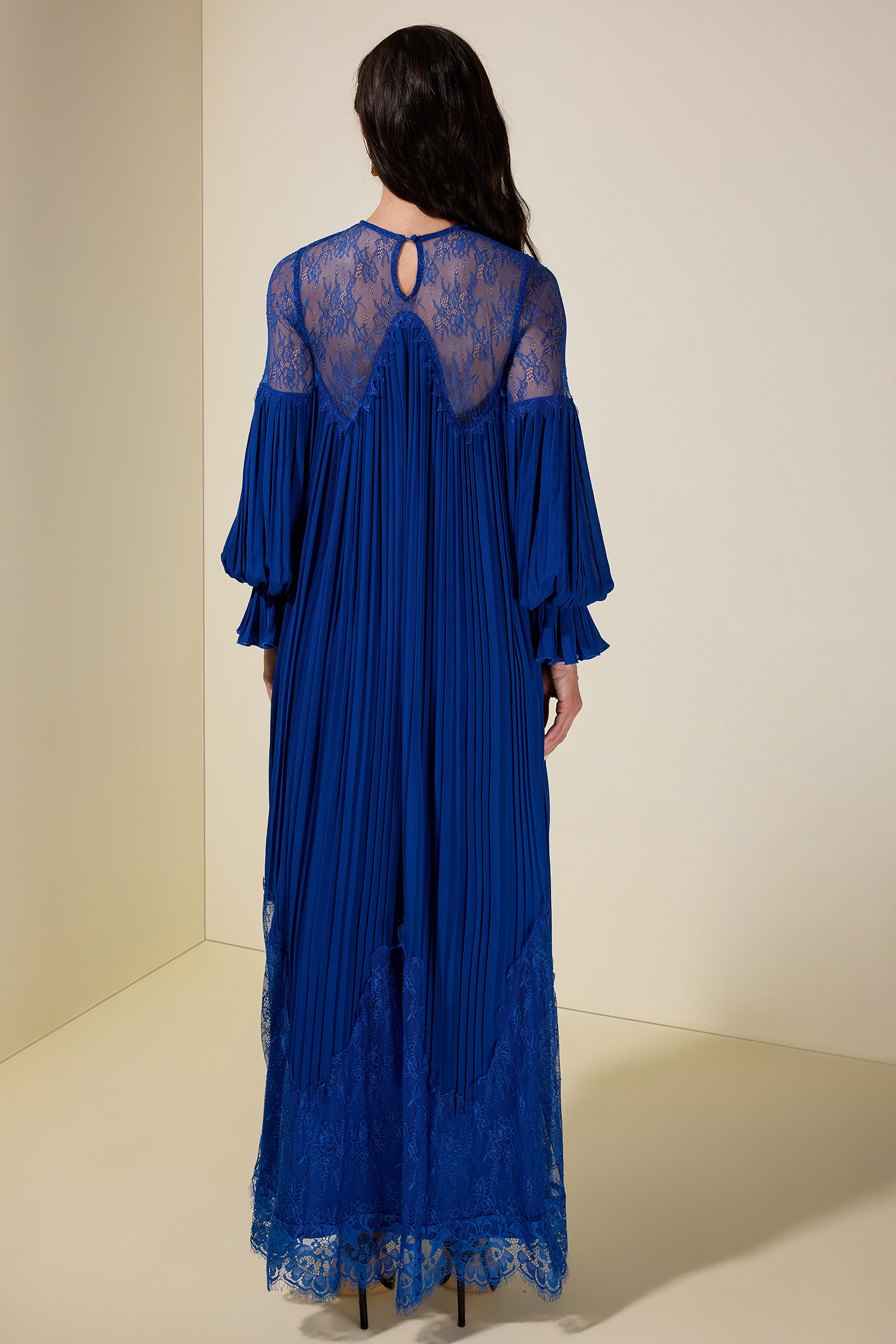 Chiffon Splicing Lace Lantern Sleeve Maxi Dress