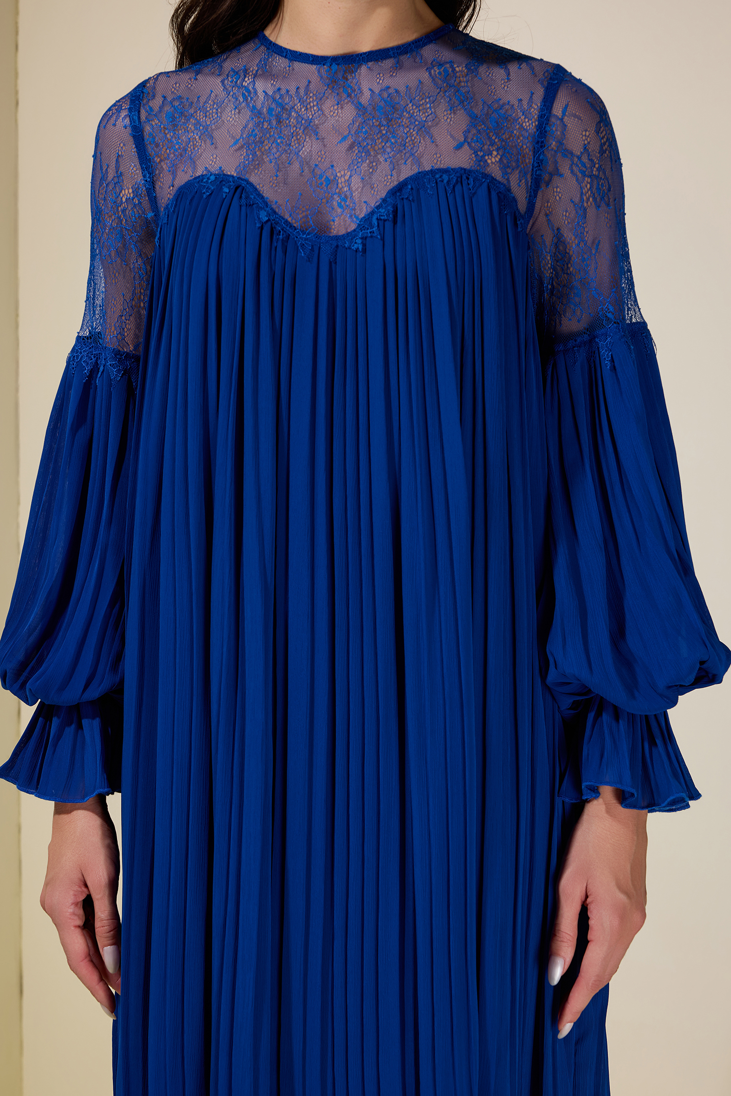 Chiffon Splicing Lace Lantern Sleeve Maxi Dress