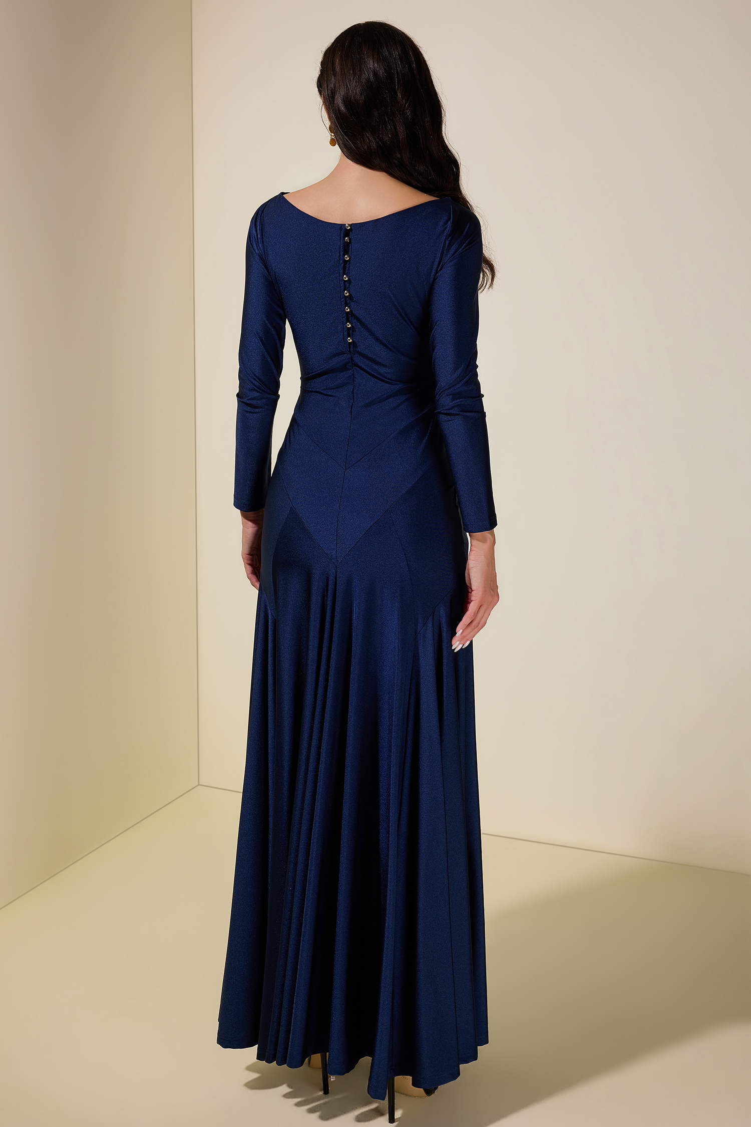 Solid Long Sleeve Metal Button Maxi Dress