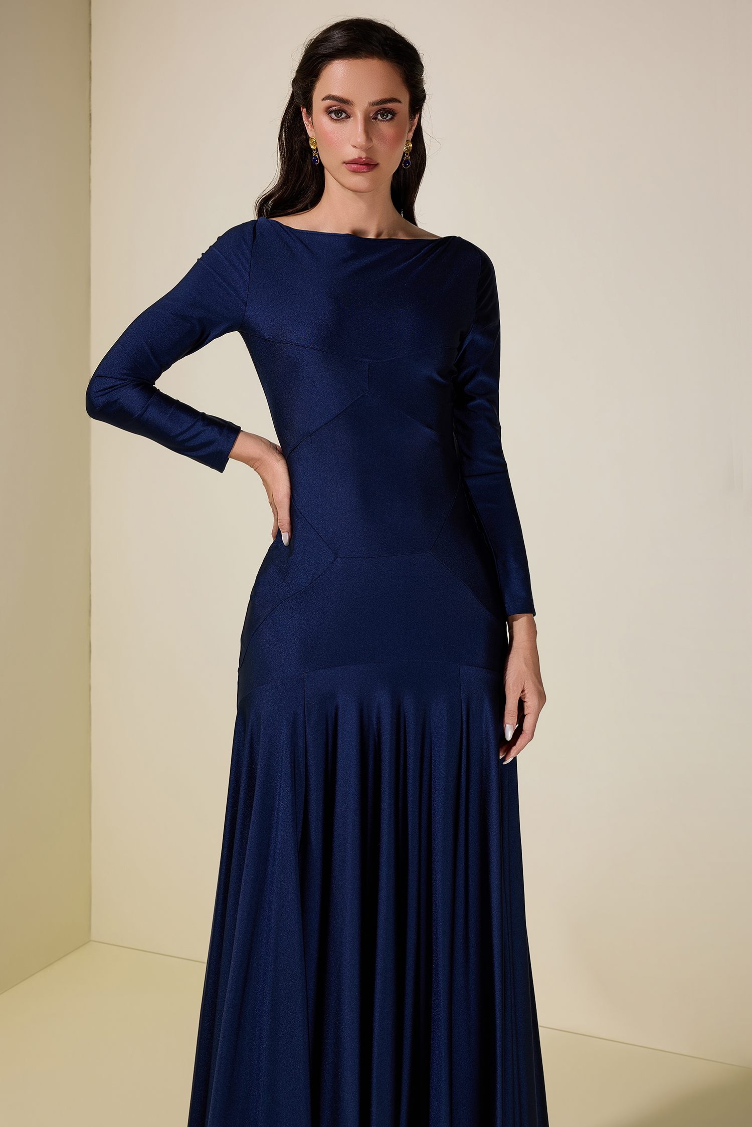 Solid Long Sleeve Metal Button Maxi Dress