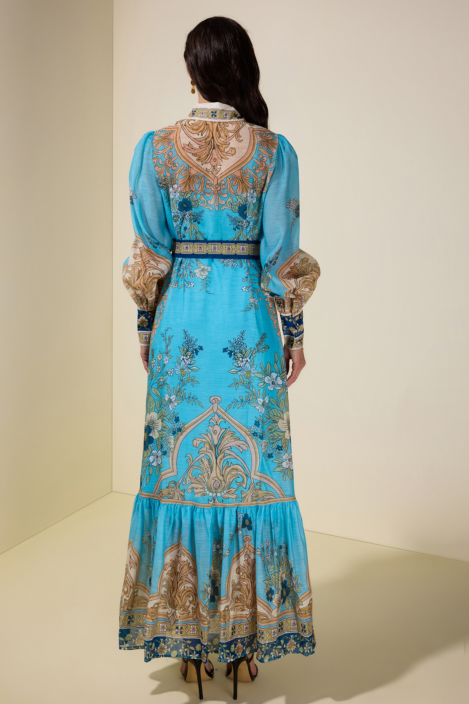 Paisley Print Single Breasted Maxi Dress With Belt