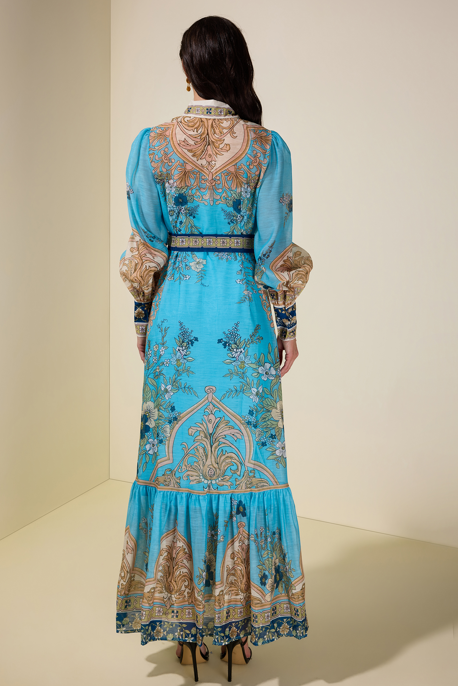 Paisley Print Single Breasted Midi Dress With Belt