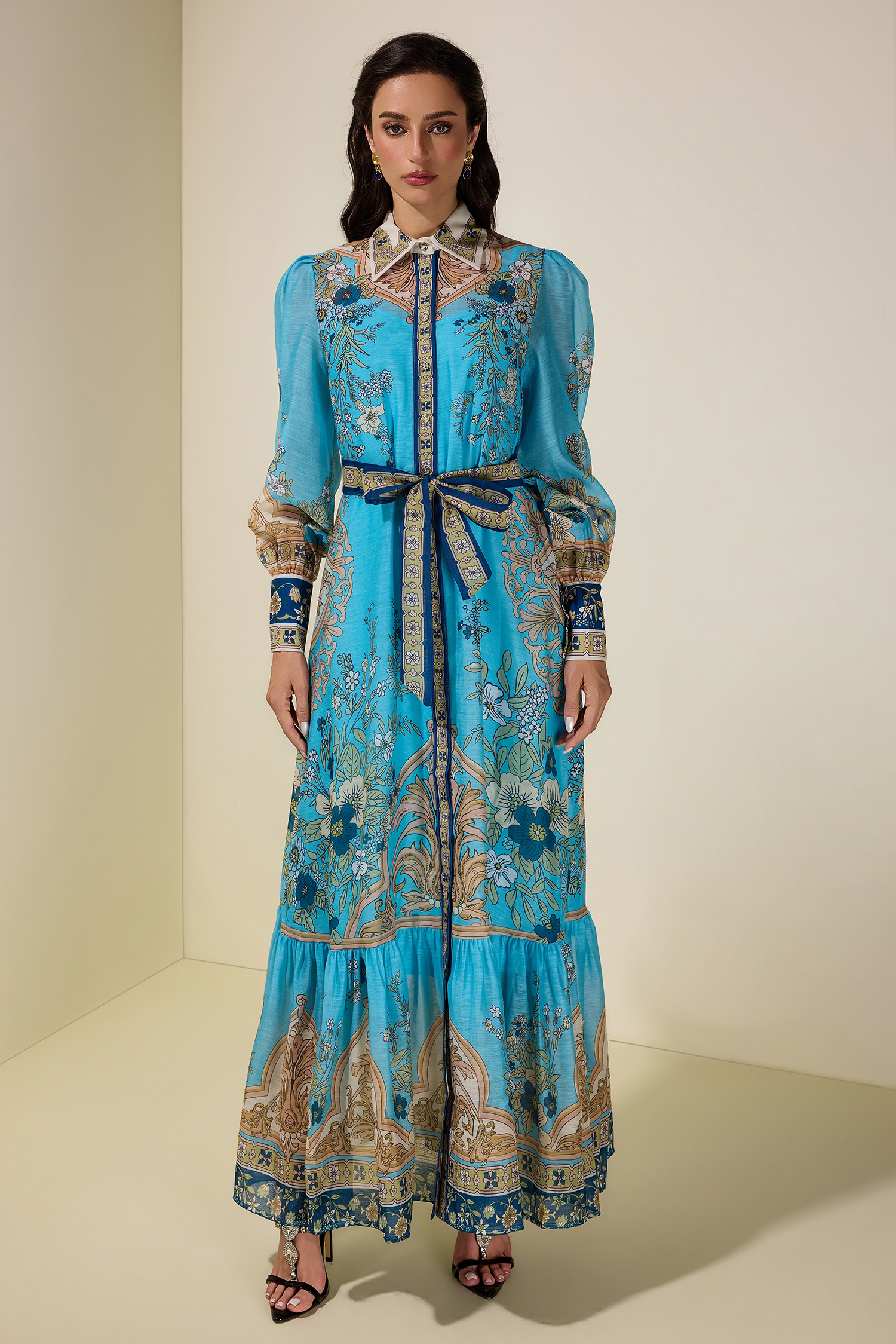 Paisley Print Single Breasted Maxi Dress With Belt