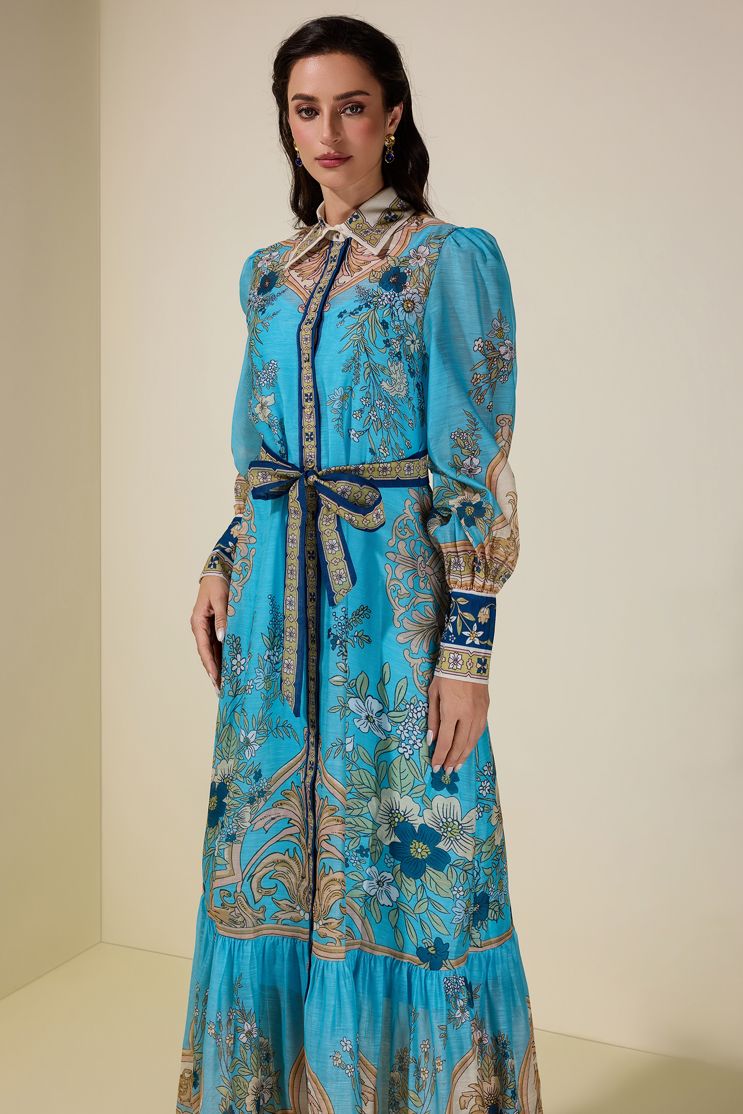 Paisley Print Single Breasted Midi Dress With Belt
