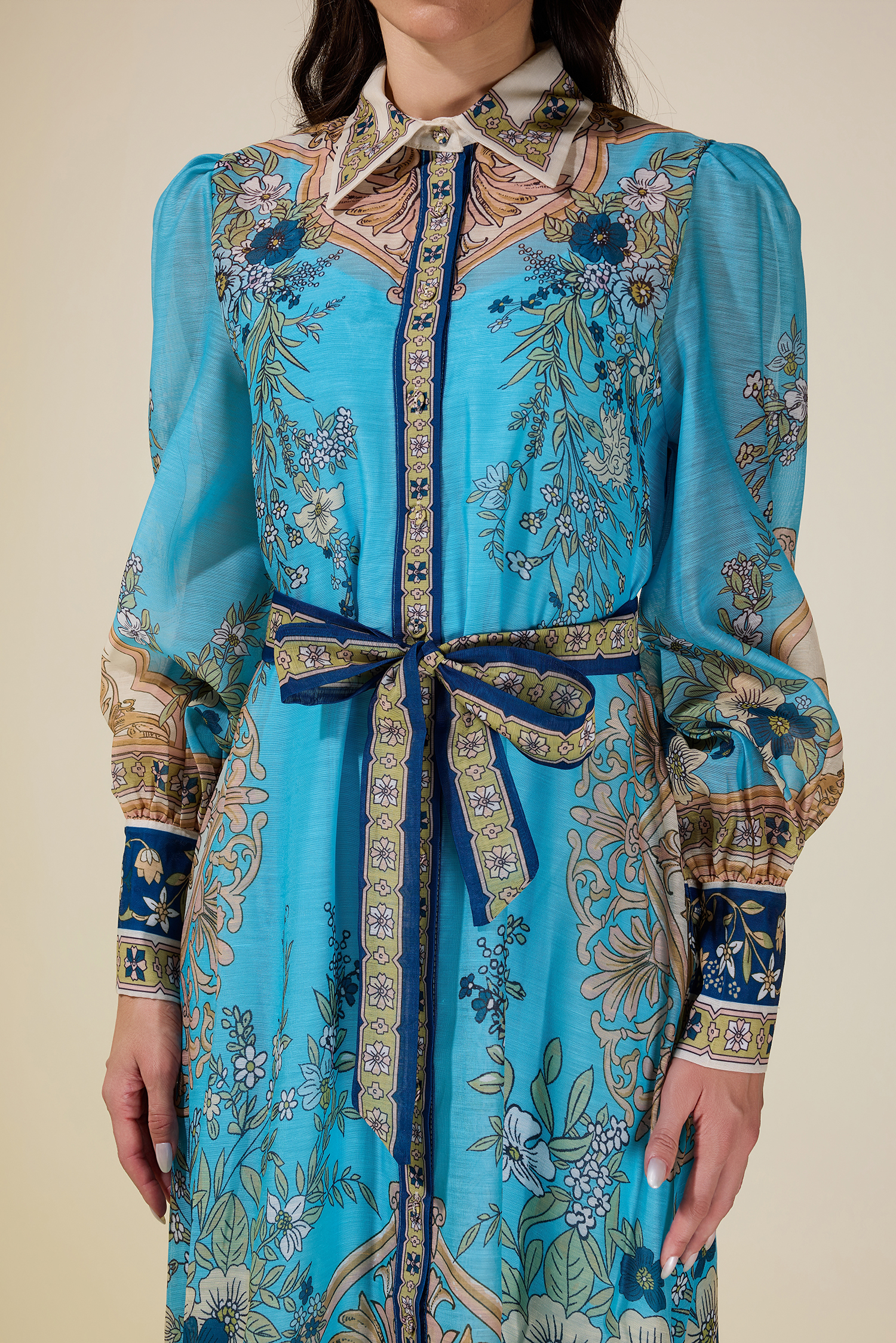 Paisley Print Single Breasted Midi Dress With Belt
