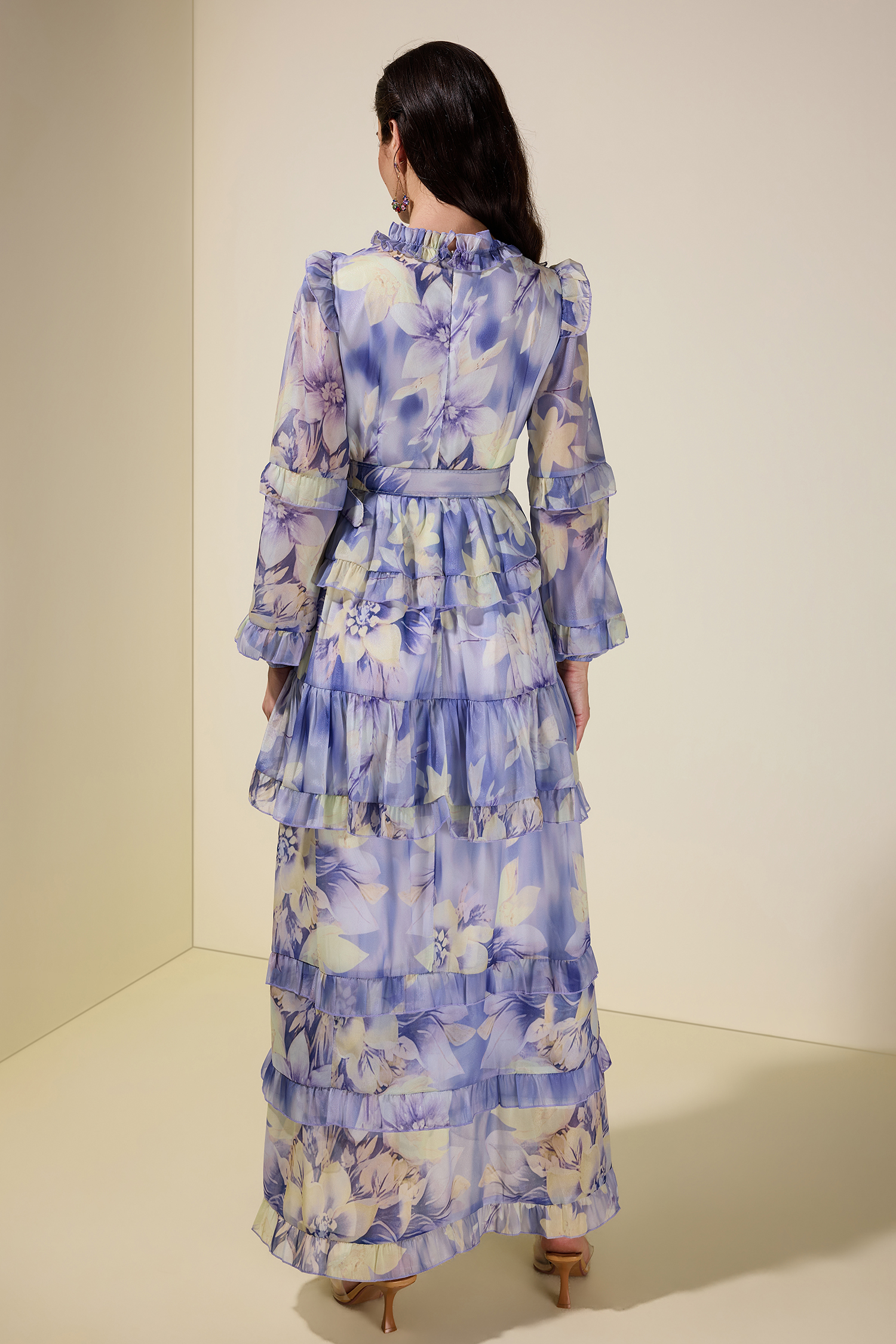 Floral Ruffle Maxi Dress With Belt