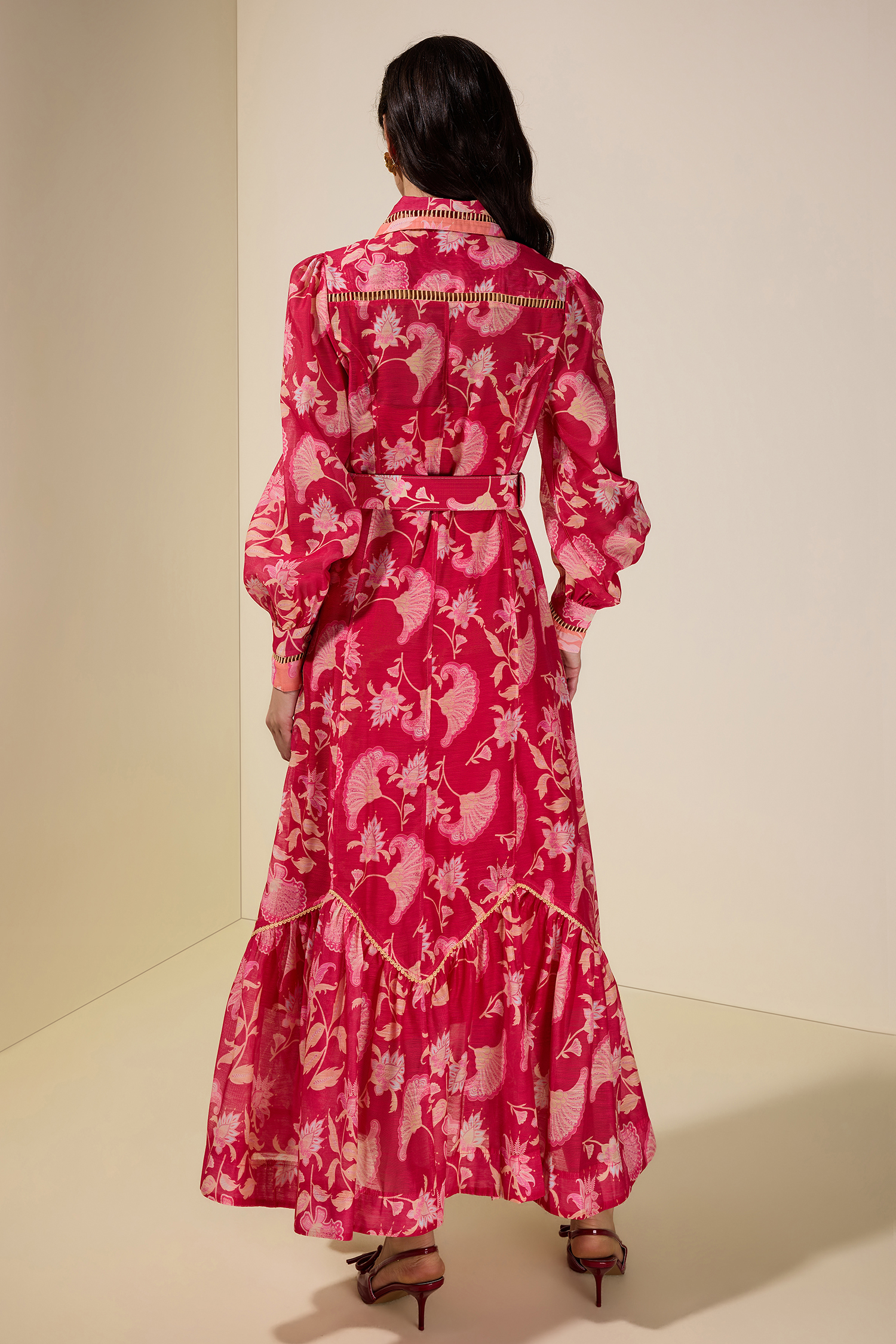 Paisley Print Lace Midi Dress With Belt