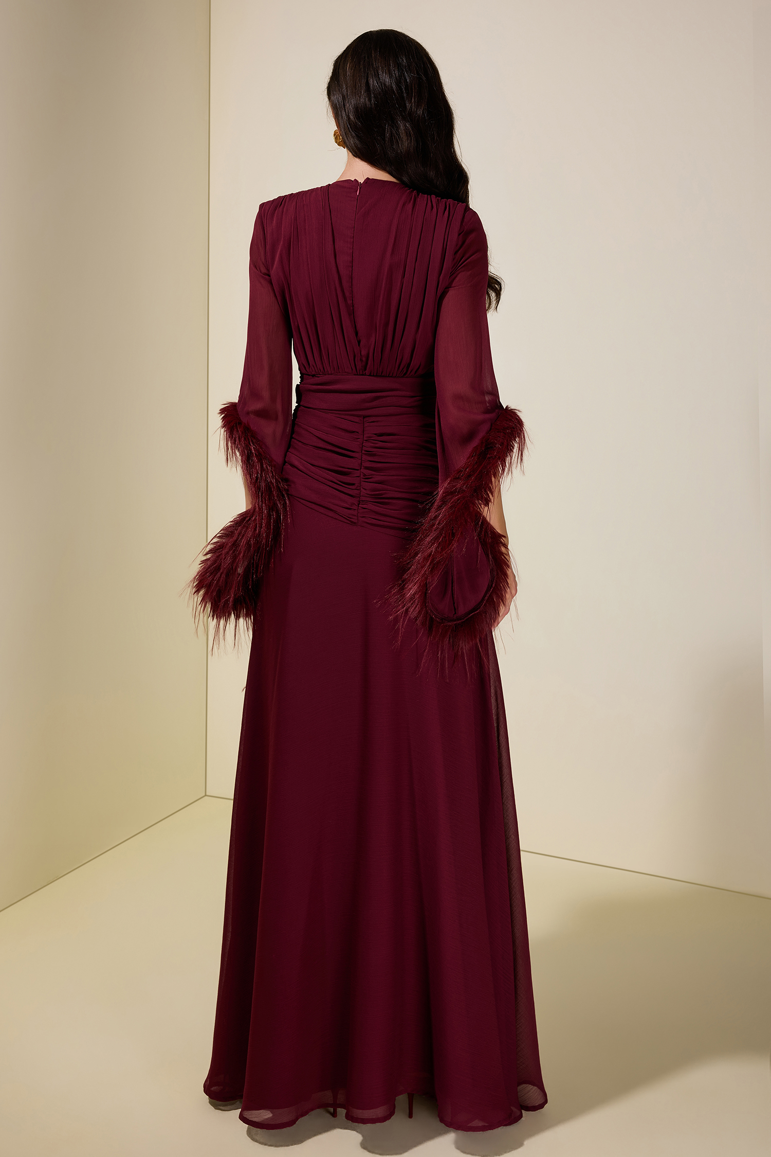 Chiffon Splicing Tassel V-Neck Maxi Dress With Belt